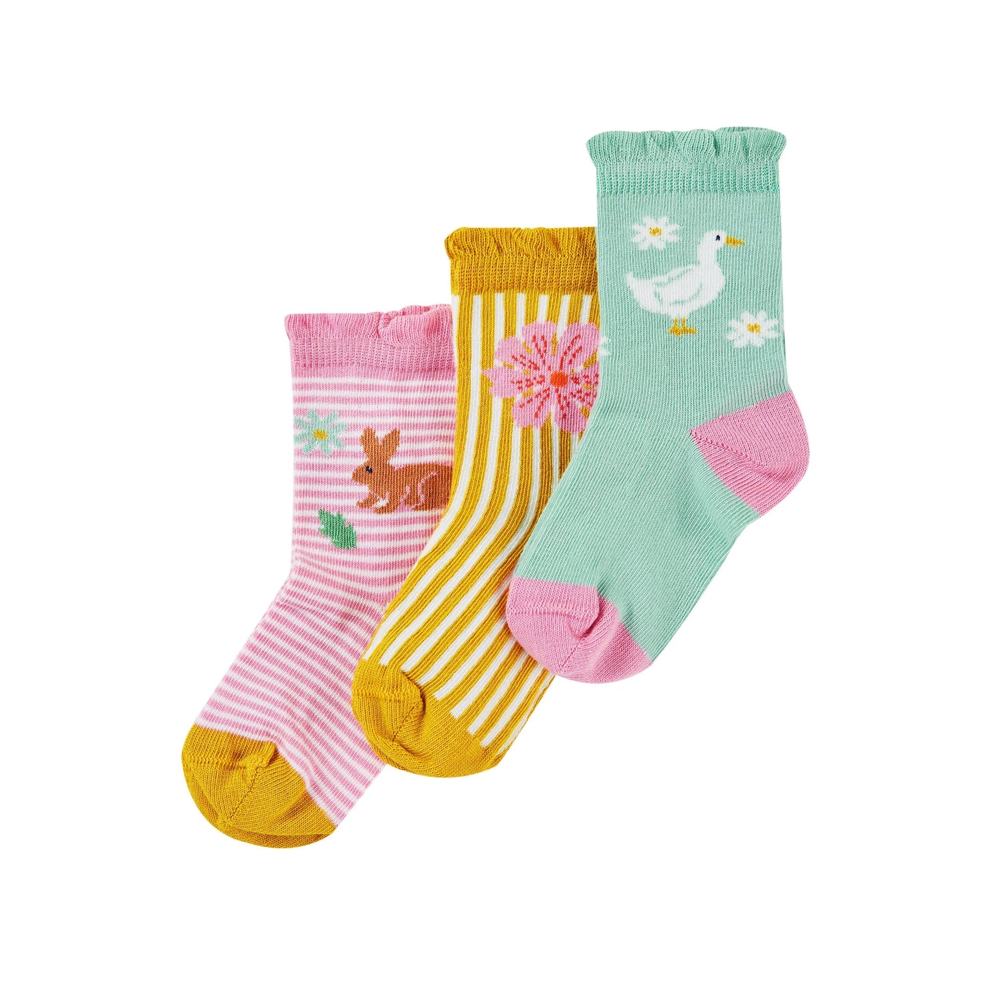 Frugi 3 Pack Infant Socks Freya Oz9pi Ducks Clothing 0-6M / Multi,6-12M / Multi,1-2YRS / Multi,UK6-8 / Multi