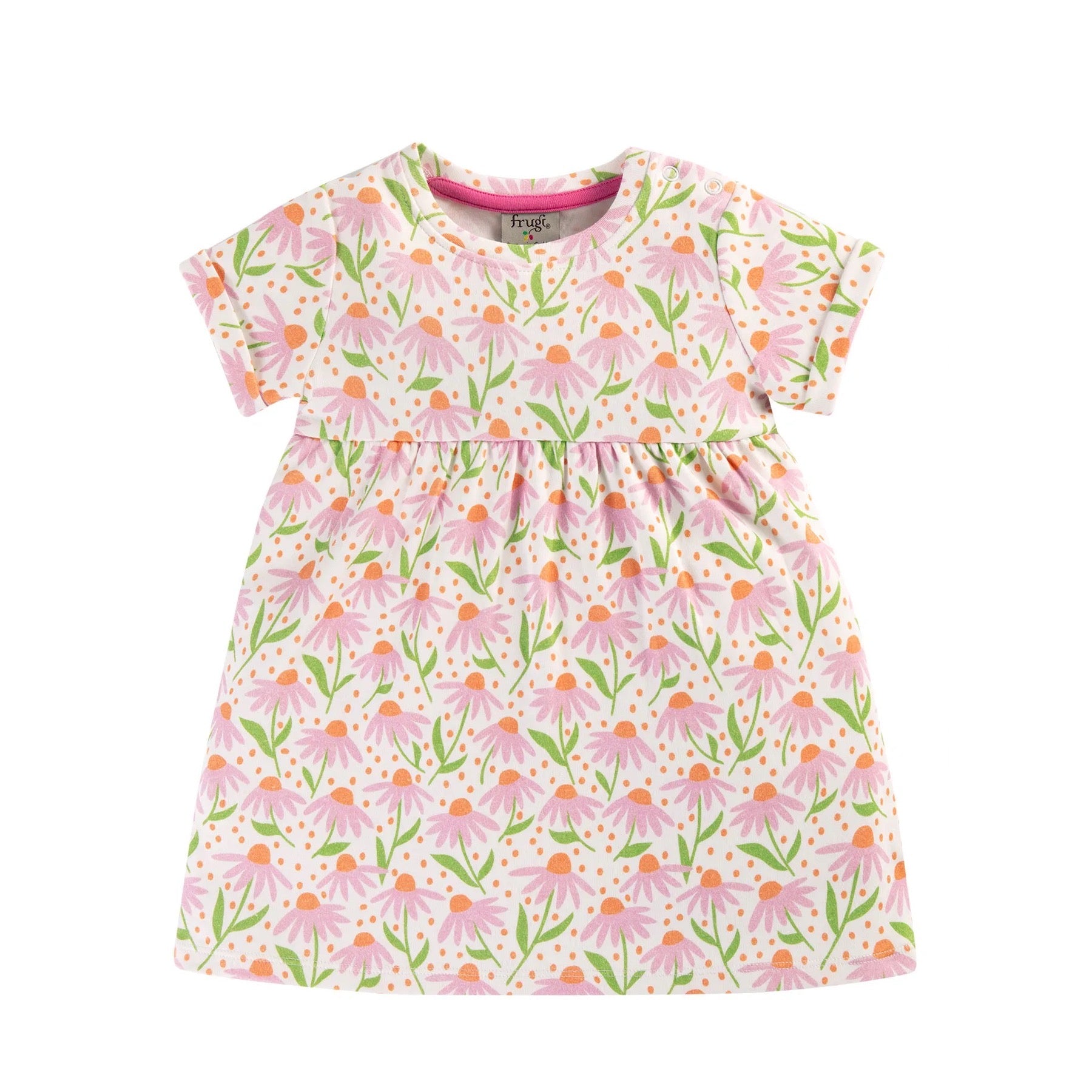 Frugi Taille Dress Om9co White Echinacea Clothing 0-3M / Pink,3-6M / Pink,6-9M / Pink,9-12M / Pink,12-18M / Pink,18-24M / Pink,2-3YRS / Pink,3-4YRS / Pink
