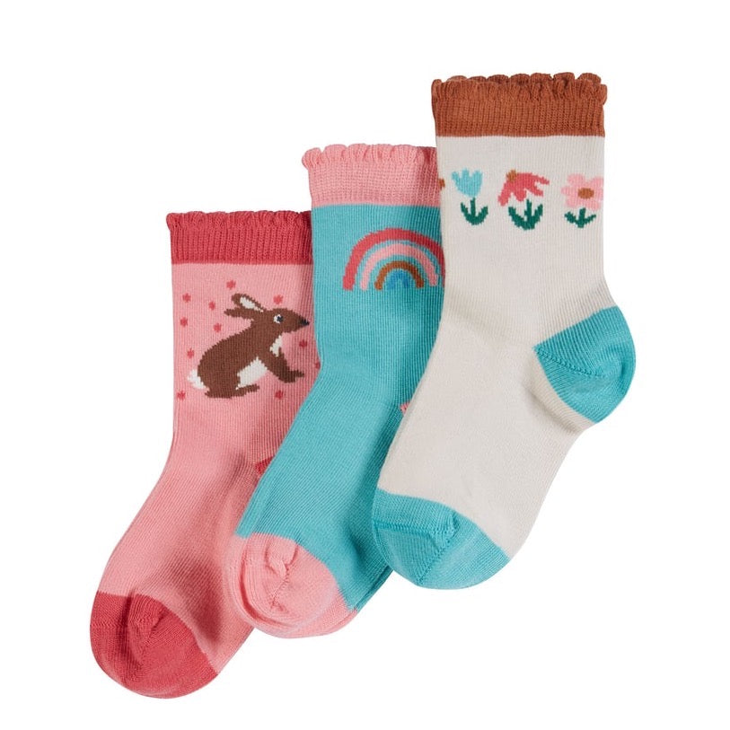 Frugi 3 Pack Infant Socks Rabbit Clothing 0-6M / Multi,6-12M / Multi,1-2YRS / Multi,UK6-8 / Multi