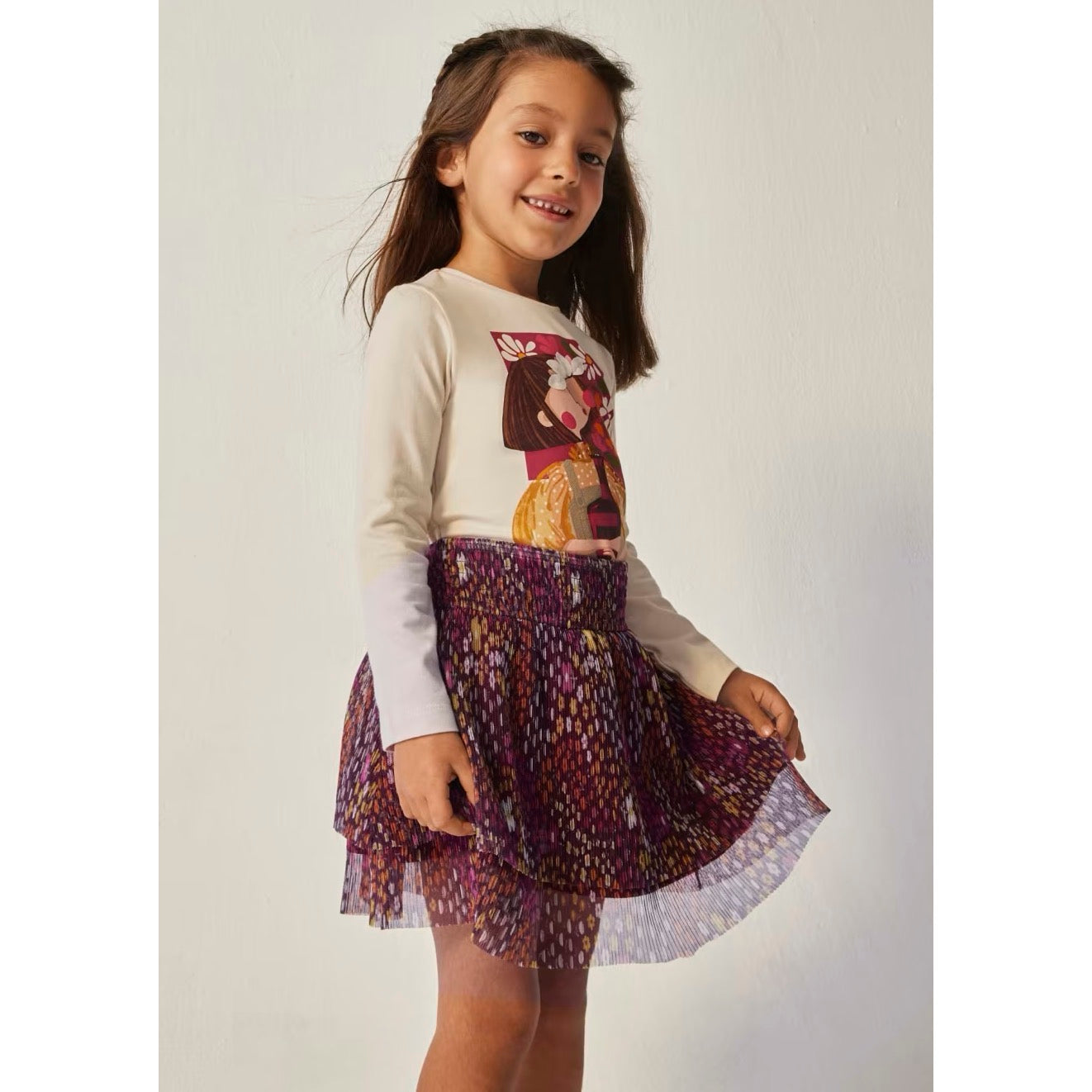 Mayoral Girls Printed Tulle Skirt 4904 Berry Clothing 4YRS / Berry,5YRS / Berry,6YRS / Berry,7YRS / Berry,8YRS / Berry,9YRS / Berry