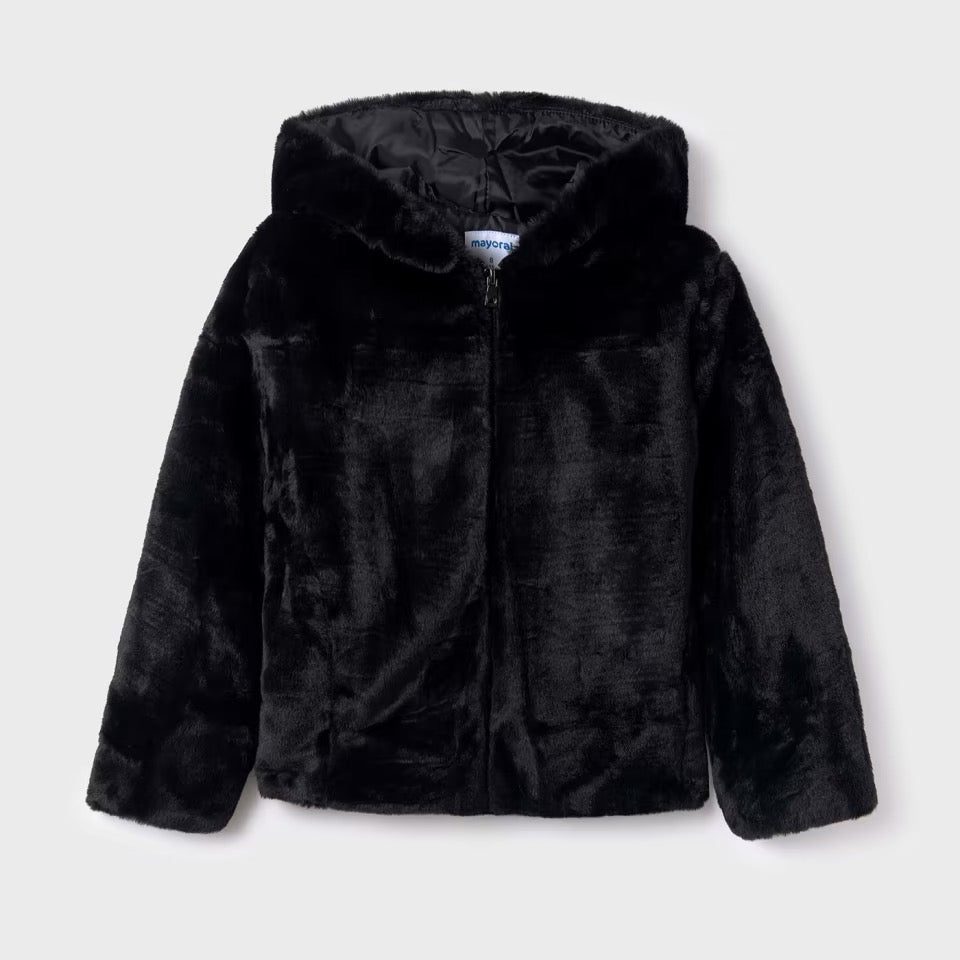 Mayoral Older Girls Faux Fur Coat 7409 Black Clothing 10YRS / Black,12YRS / Black