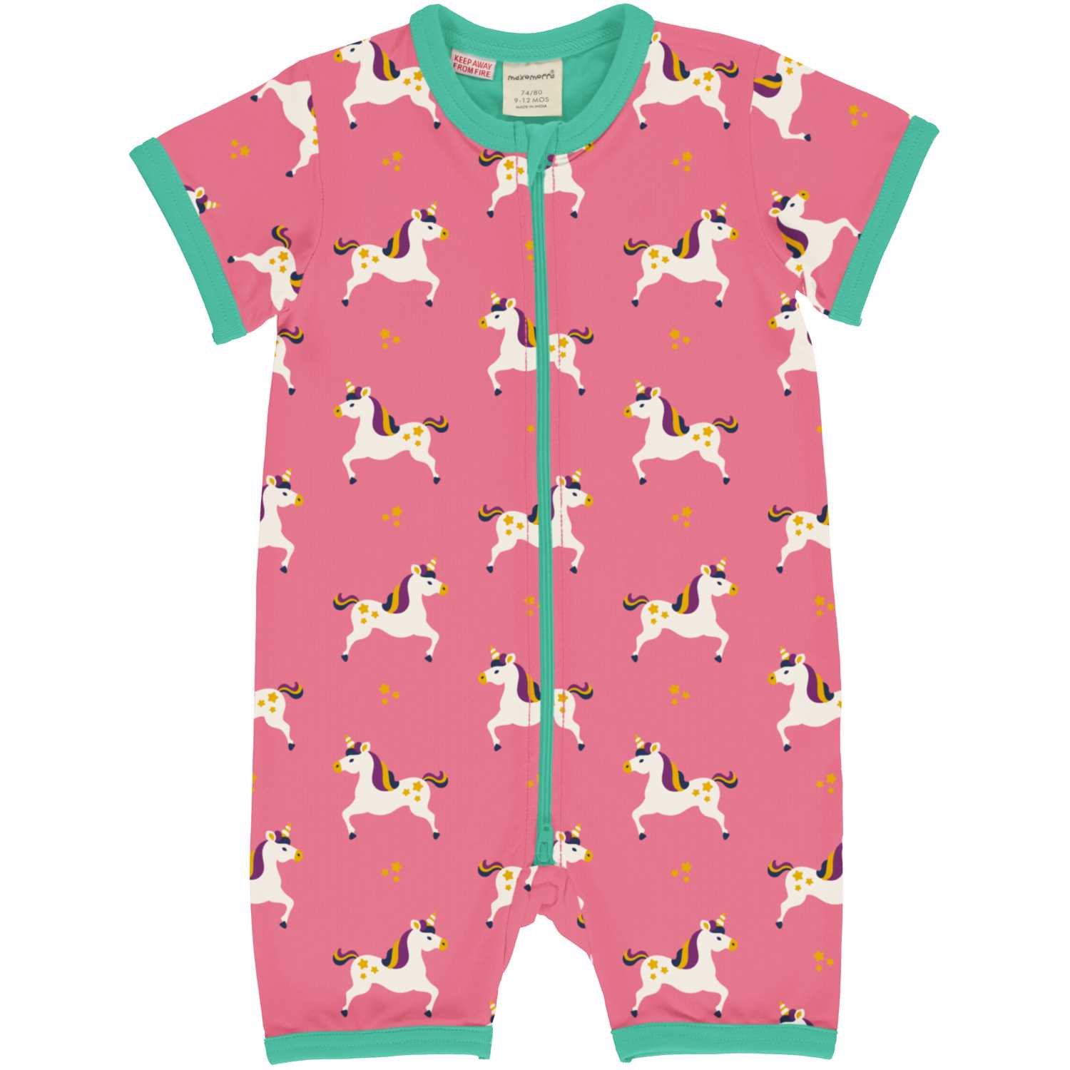 Maxomorra Pink Unicorn Short Rompersuit Dxs2413-Sxs2415 Clothing 0-3M / Pink,3-6M / Pink,9-12M / Pink,18-24M / Pink