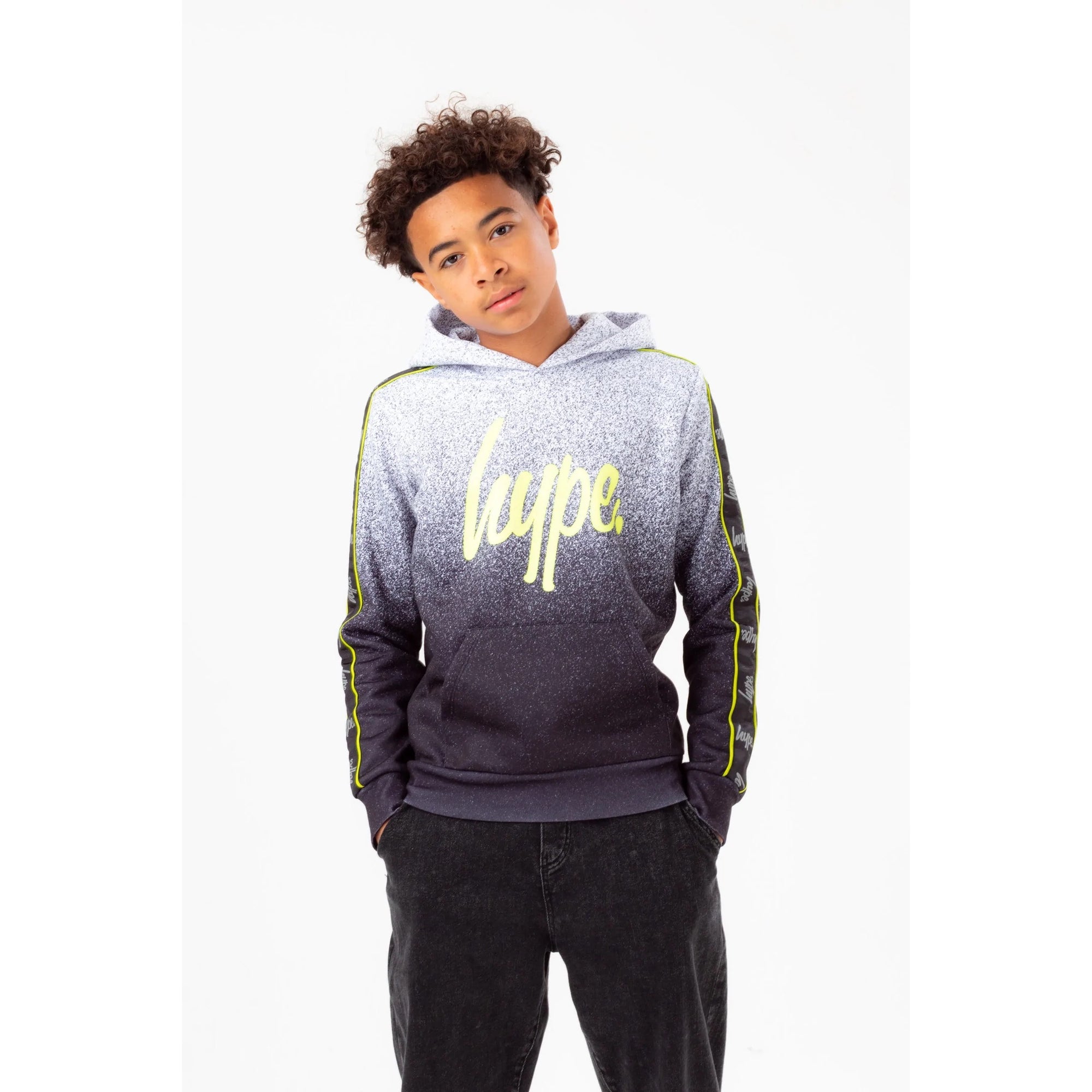 Hype Mono Speckle Fade Tape Hoodie Yvlr388 Clothing 9/10YRS / Black,11/12YRS / Black,13YRS / Black,14YRS / Black,15YRS / Black