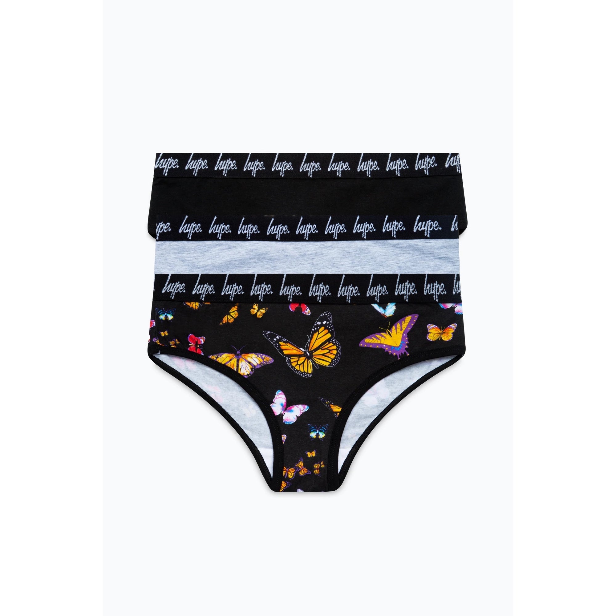 Hype 3 Pack Butterfly Briefs Twbt328 Clothing 7-8YRS / Black,9-10YRS / Black,11-12YRS / Black
