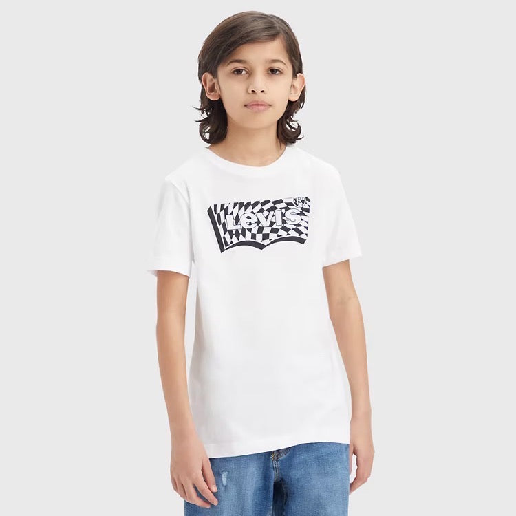 Levis Boys Checkered Batwing T-Shirt 9Eh890 White Clothing 10YRS / White,12YRS / White,14YRS / White,16YRS / White