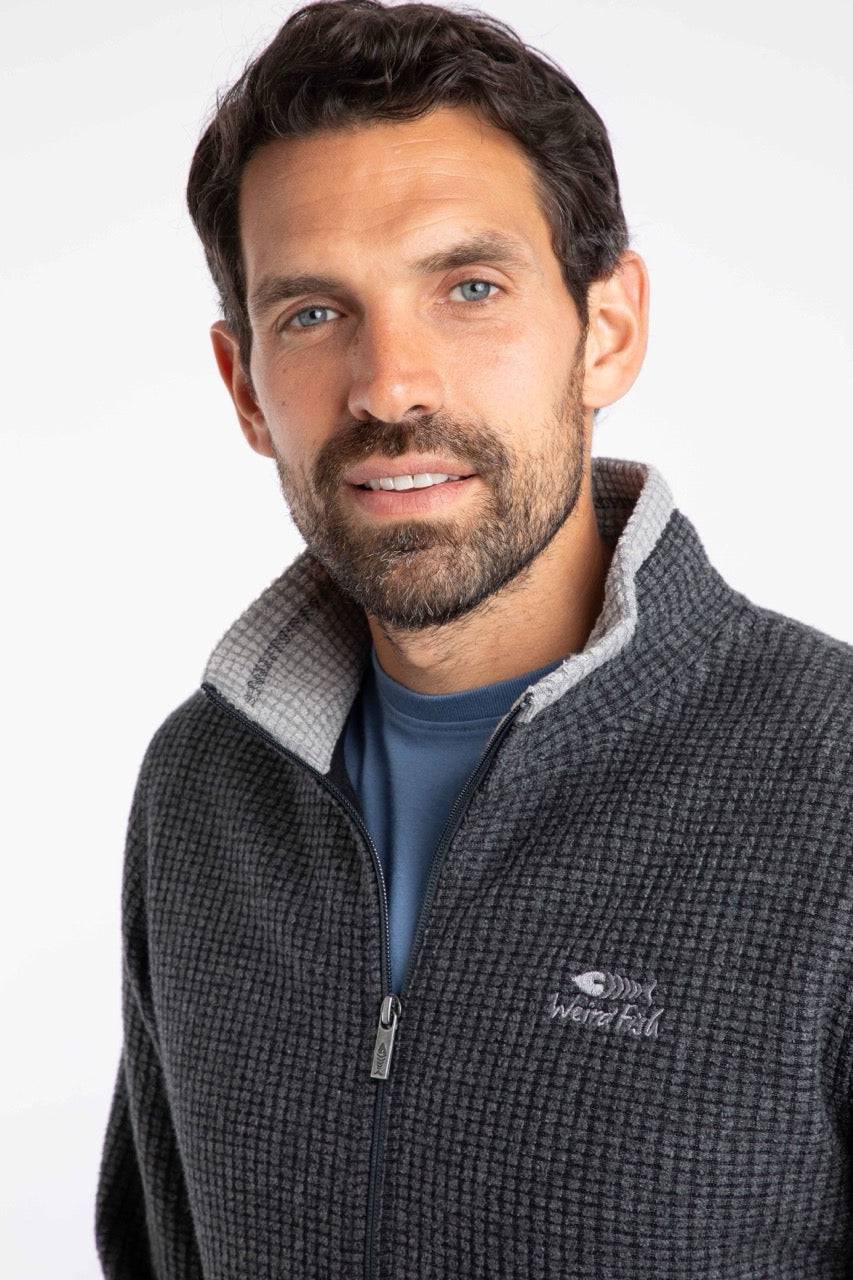 Weird Fish Mens Shires Full Zip Grid Fleece 203185 Washed Black Clothing M / Charcoal,L / Charcoal,XL / Charcoal