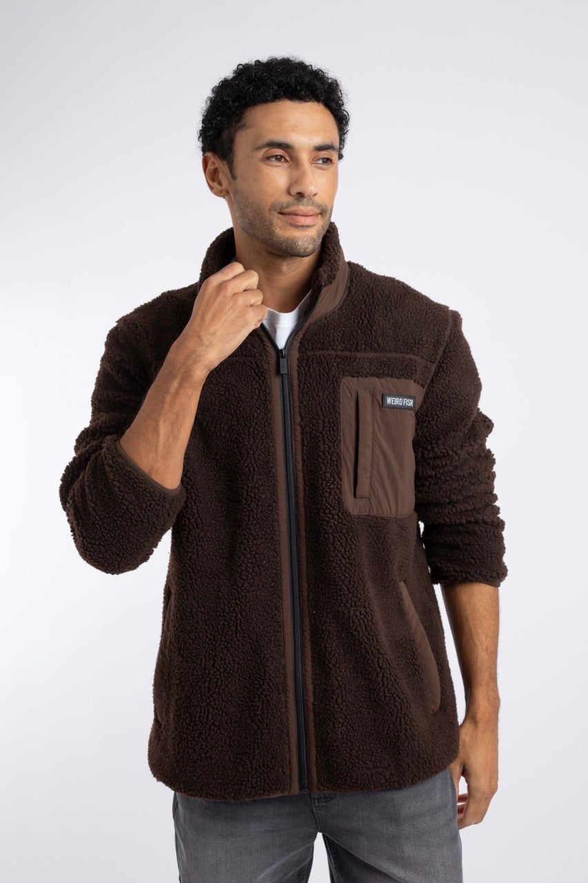 Weird Fish Mens Fletcher Full Zip Borg Fleece 203612 Chocolate Clothing M / Chocolate,L / Chocolate,XL / Chocolate