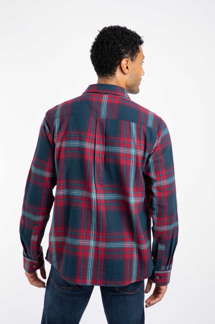 Weird Fish Mens Broxton Herringbone Check Shirt 203634 Burgundy Clothing S / Burgundy,M / Burgundy,L / Burgundy,XL / Burgundy