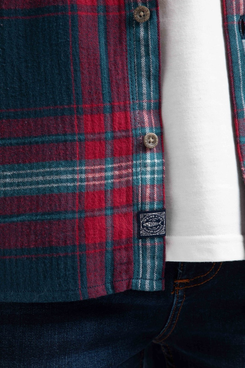Weird Fish Mens Broxton Herringbone Check Shirt 203634 Burgundy Clothing S / Burgundy,M / Burgundy,L / Burgundy,XL / Burgundy