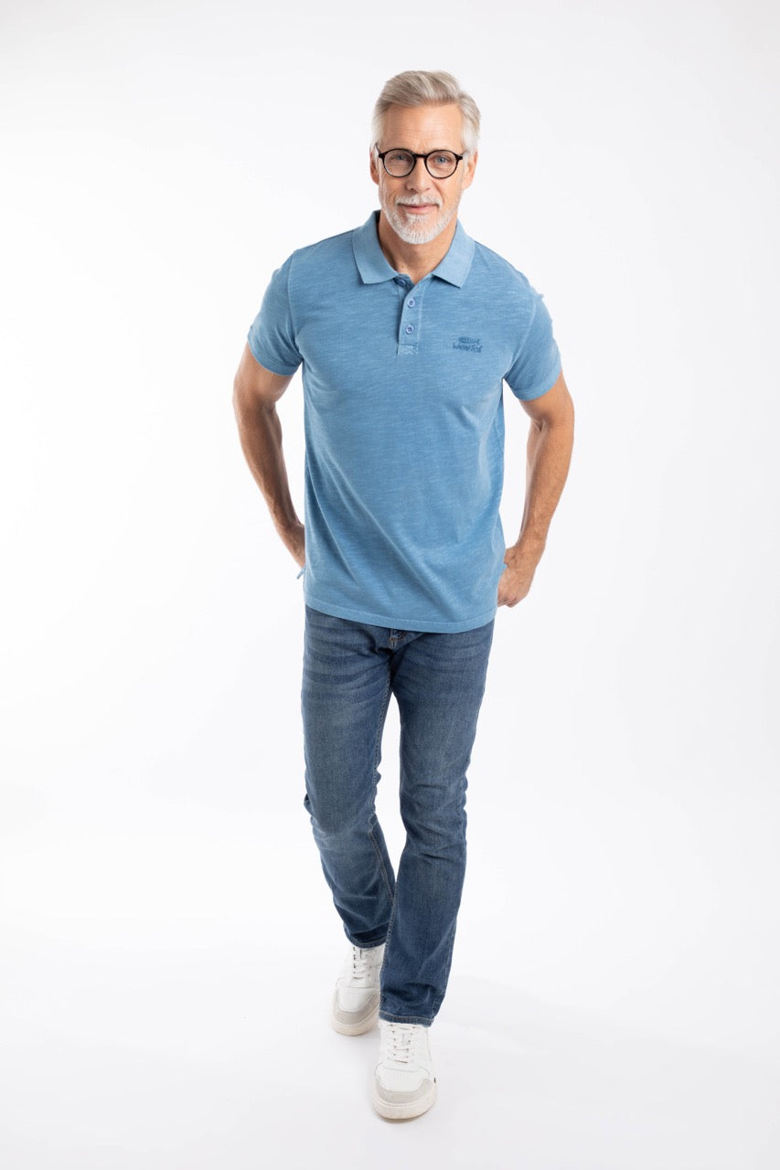 Weirdfish Mens Indy Polo Shirt 204016 Washed Blue