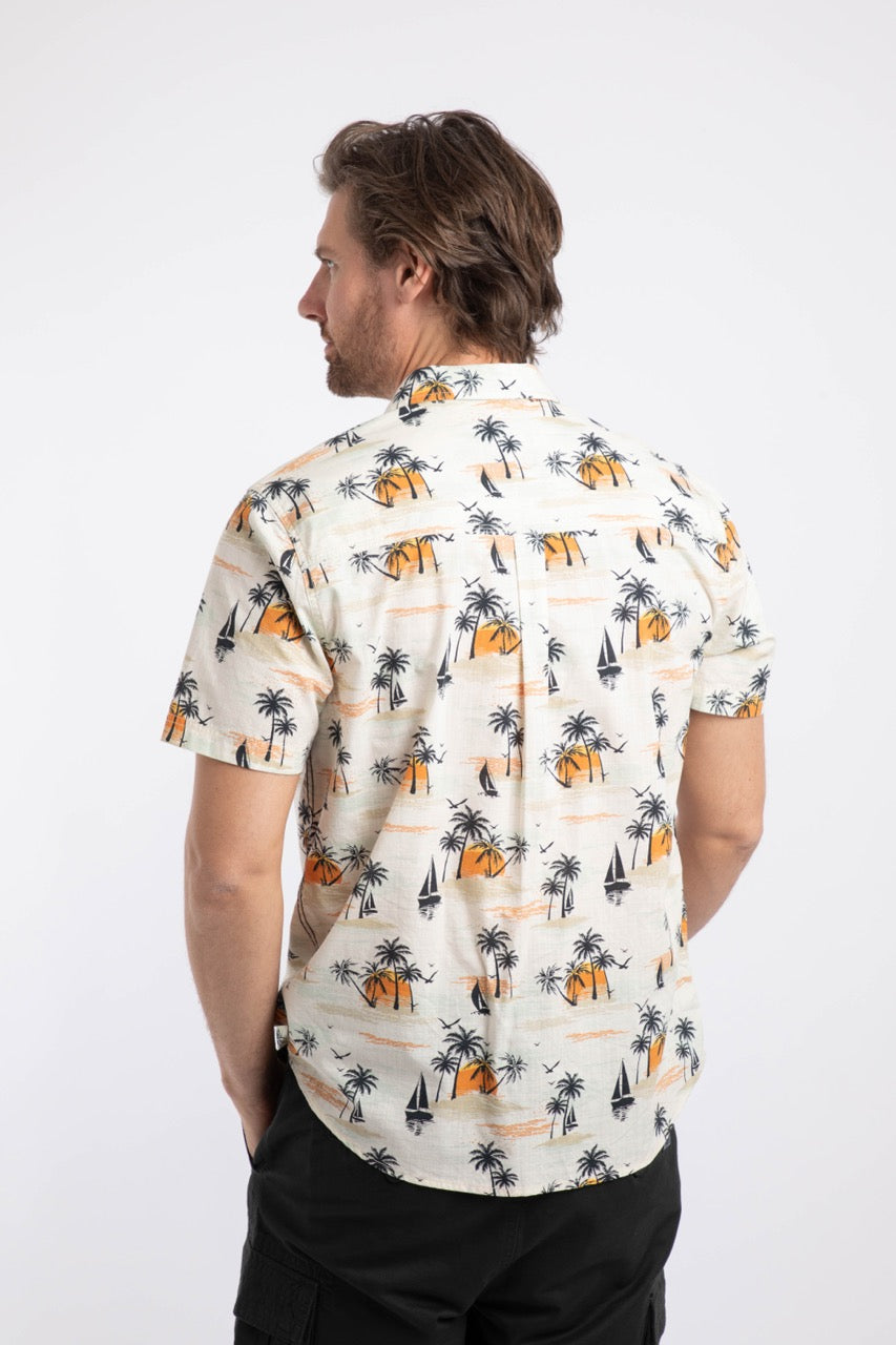 Weirdfish Mens Faraway Shirt 204025 Cream Palms