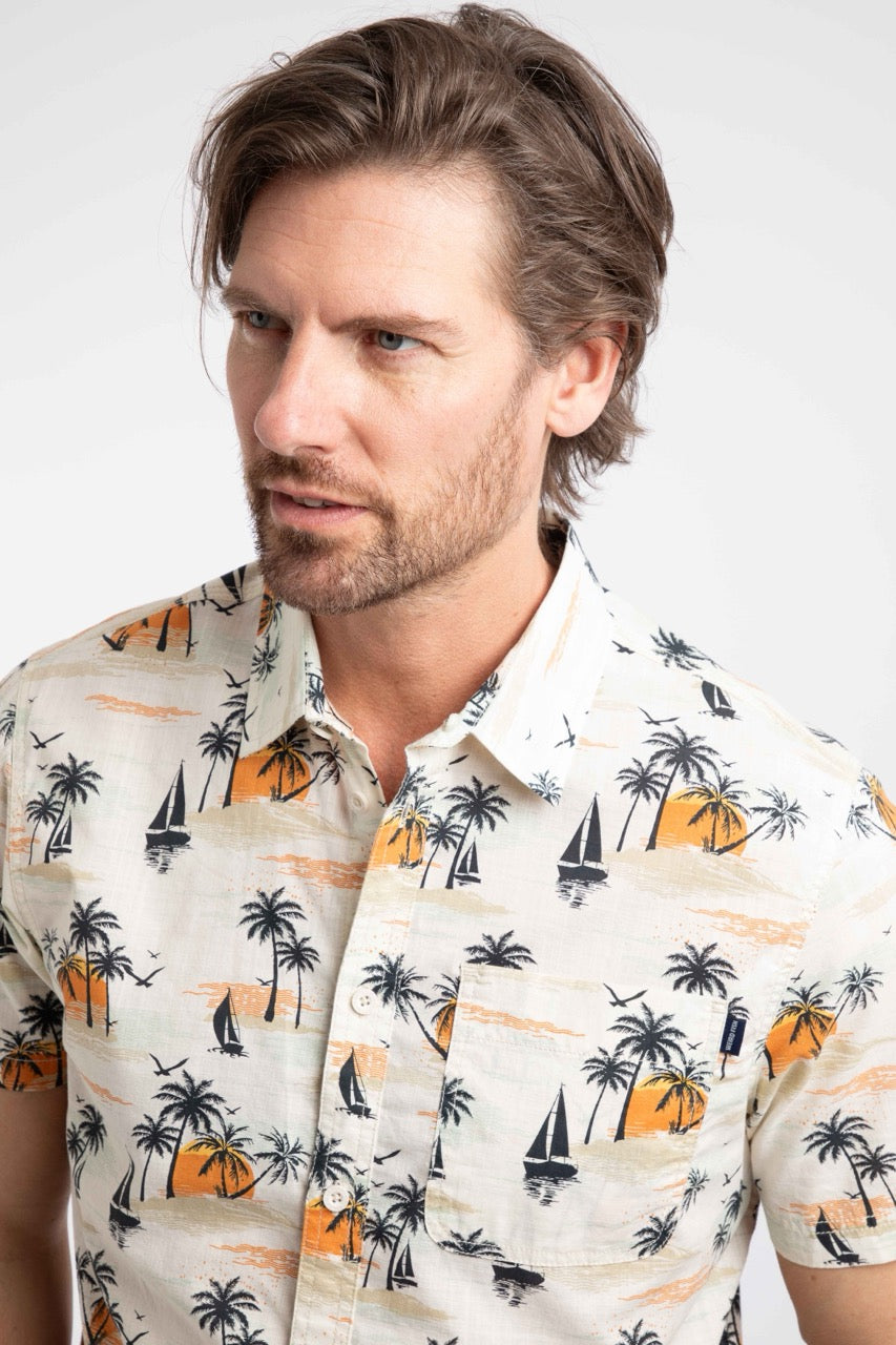 Weirdfish Mens Faraway Shirt 204025 Cream Palms