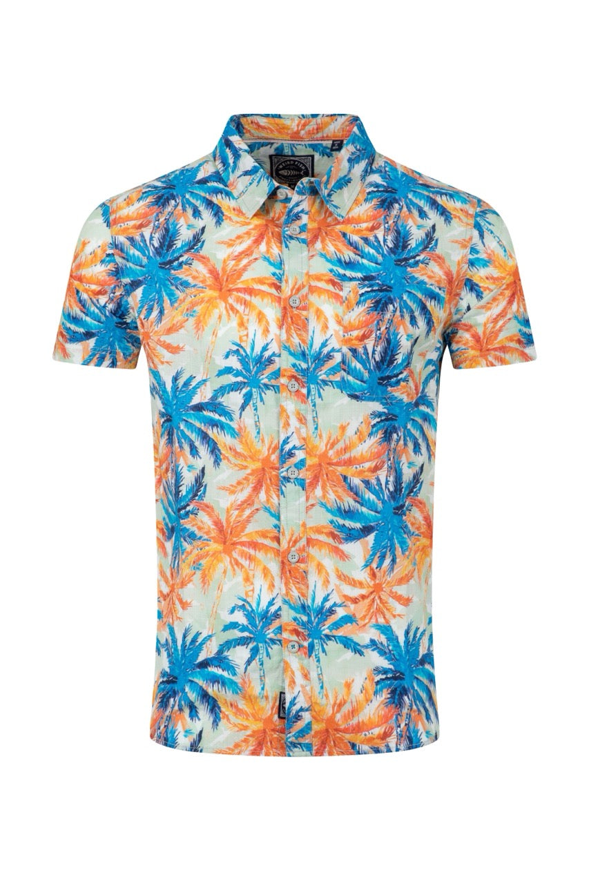 Weirdfish Mens Faraway Shirt 204025 Paprika Blue Palms
