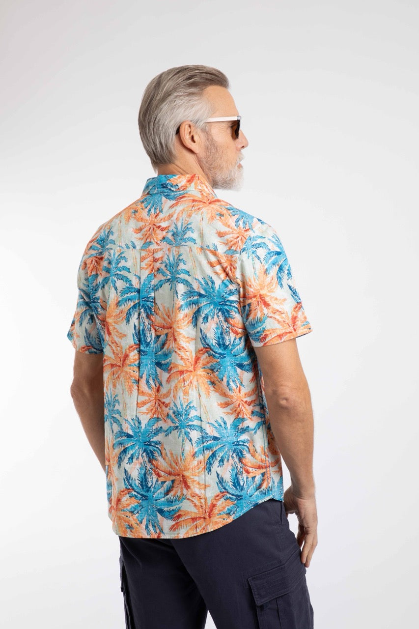 Weirdfish Mens Faraway Shirt 204025 Paprika Blue Palms