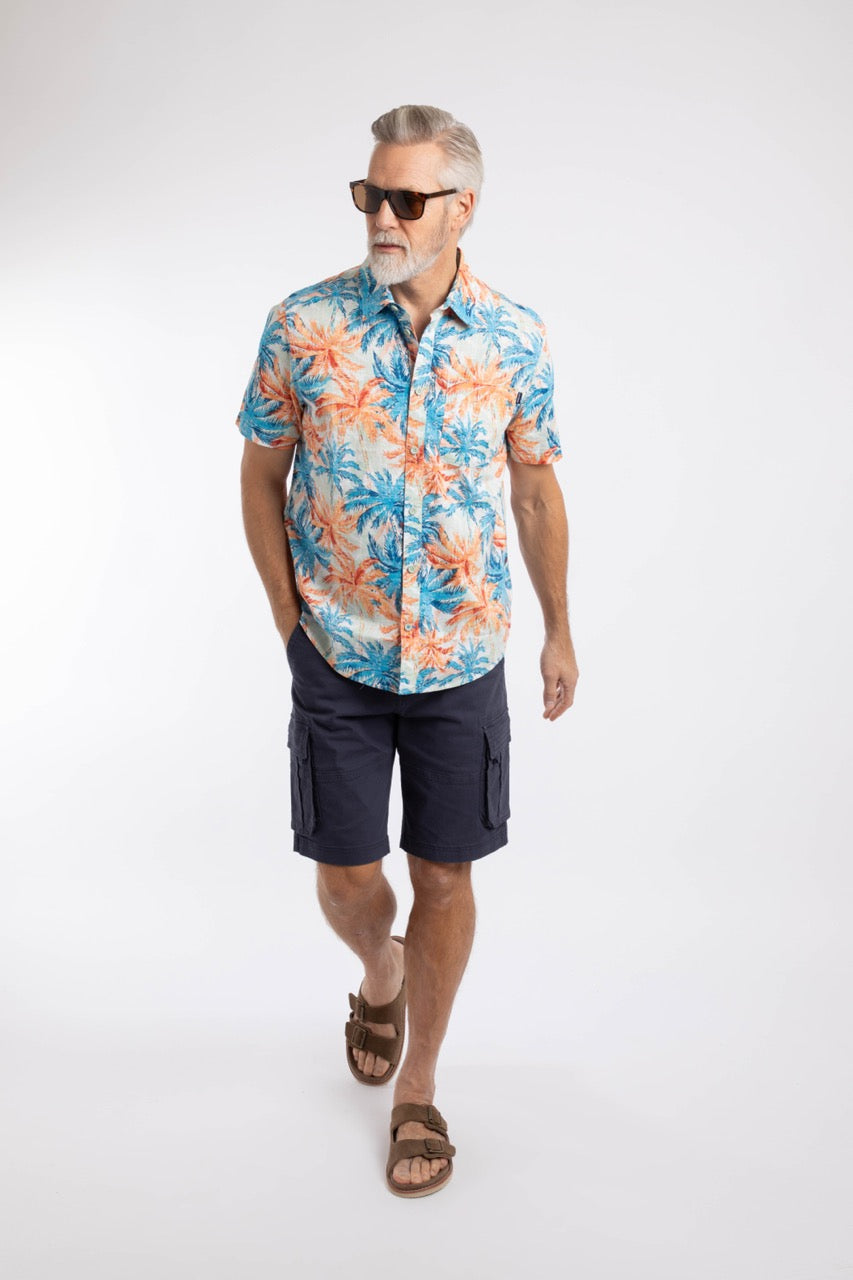 Weirdfish Mens Faraway Shirt 204025 Paprika Blue Palms