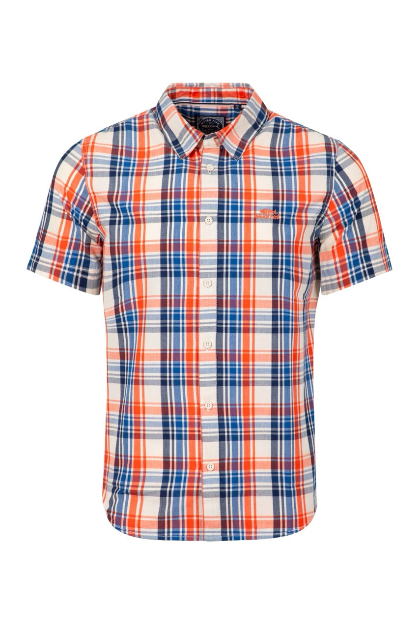 Weirdfish Mens Judd Check Shirt 204030 Cream Orange Blue Check