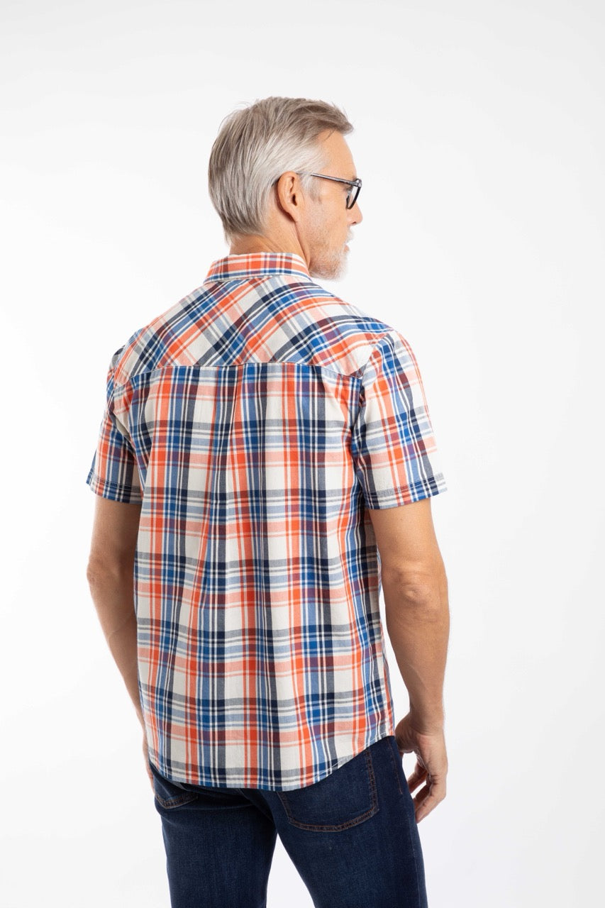 Weirdfish Mens Judd Check Shirt 204030 Cream Orange Blue Check