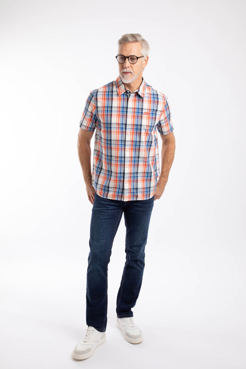 Weirdfish Mens Judd Check Shirt 204030 Cream Orange Blue Check