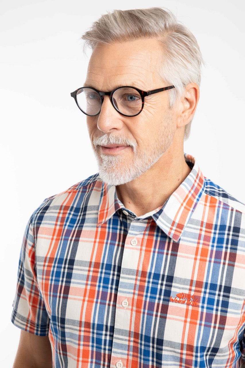 Weirdfish Mens Judd Check Shirt 204030 Cream Orange Blue Check