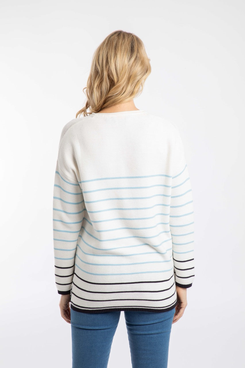 Weirdfish Women Sutton Stripe Jumper 204039 Cream Sky