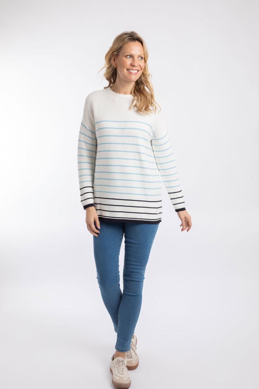Weirdfish Women Sutton Stripe Jumper 204039 Cream Sky