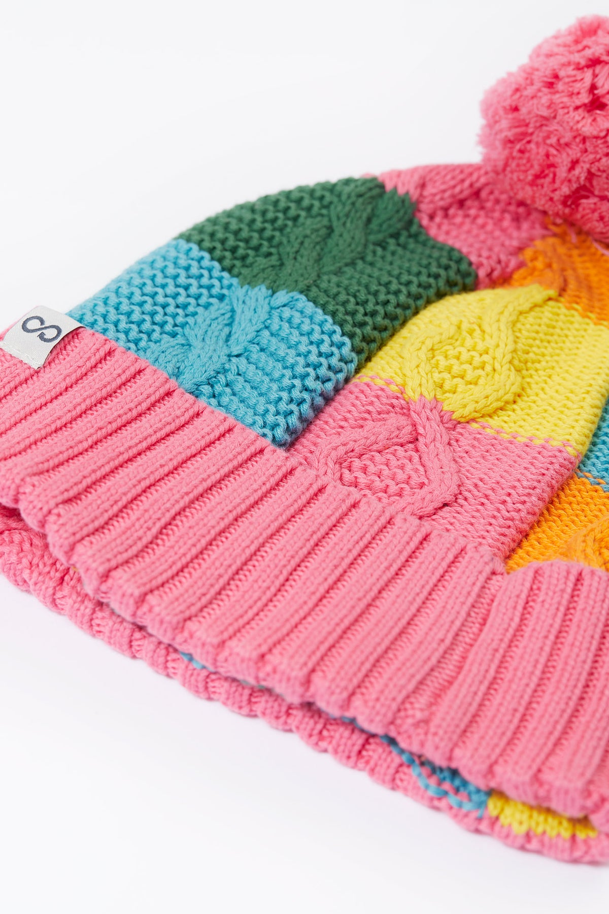 Frugi Cable Knit Bobble Hat 500456A5rbch Rainbow Check Clothing 2-6YRS / Multi,6-10YRS / Multi