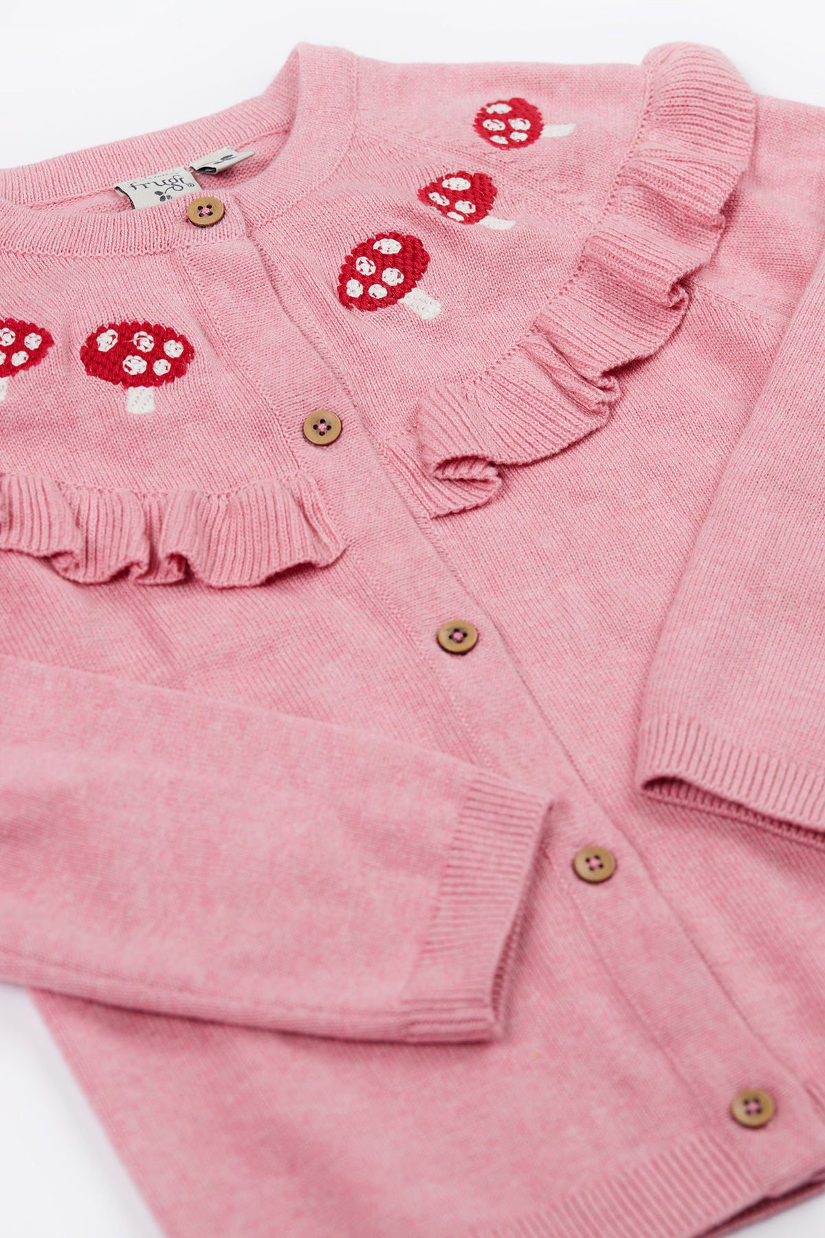 Frugi Romi Ruffle Cardigan Pink Mushroom Clothing 2-3YRS / Pink,3-4YRS / Pink,4-5YRS / Pink,5-6YRS / Pink,6-7YRS / Pink