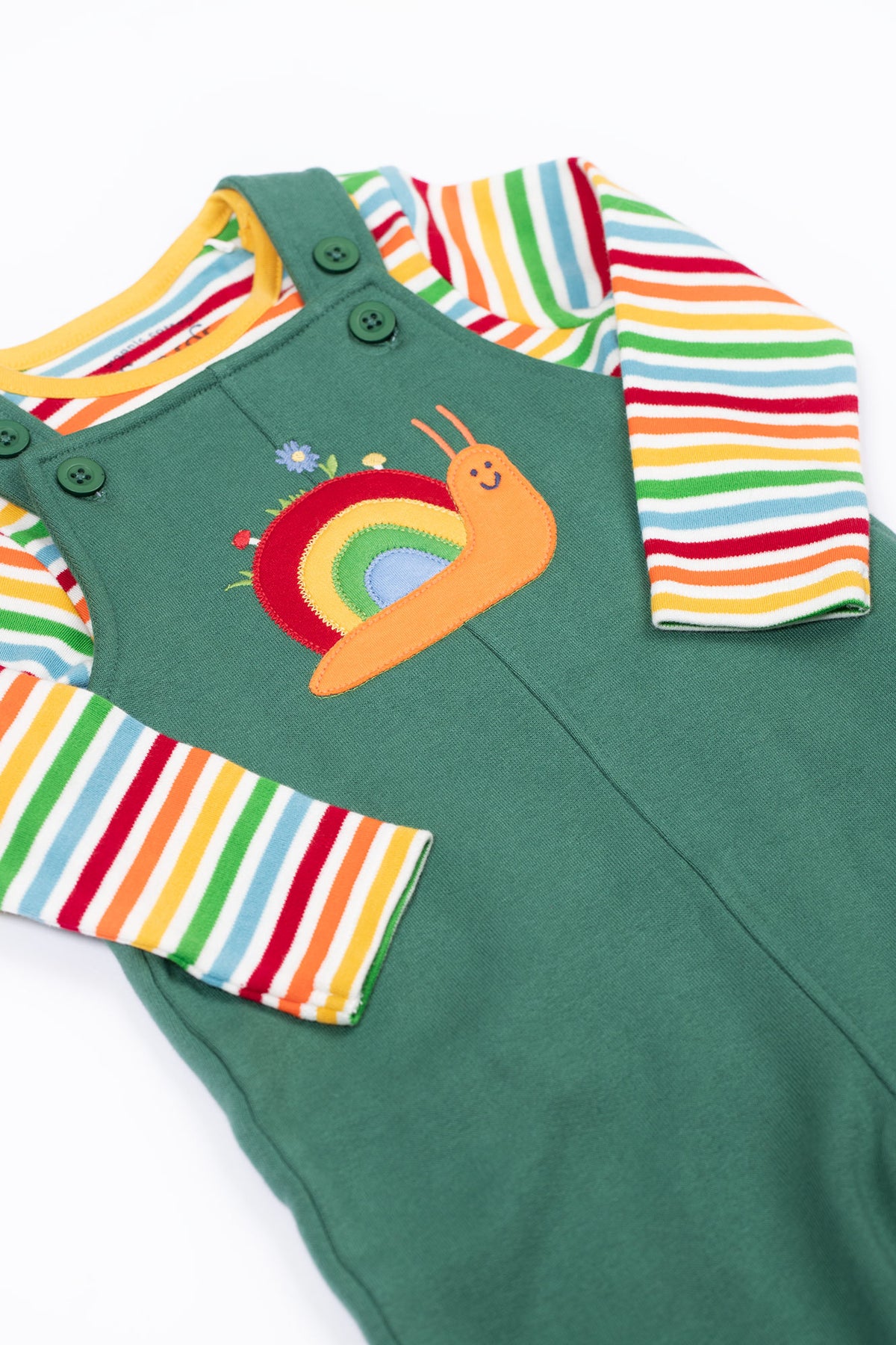 Frugi Coverack Dungaree Set Green Snail Clothing 0-3M / Green,3-6M / Green,6-9M / Green,9-12M / Green