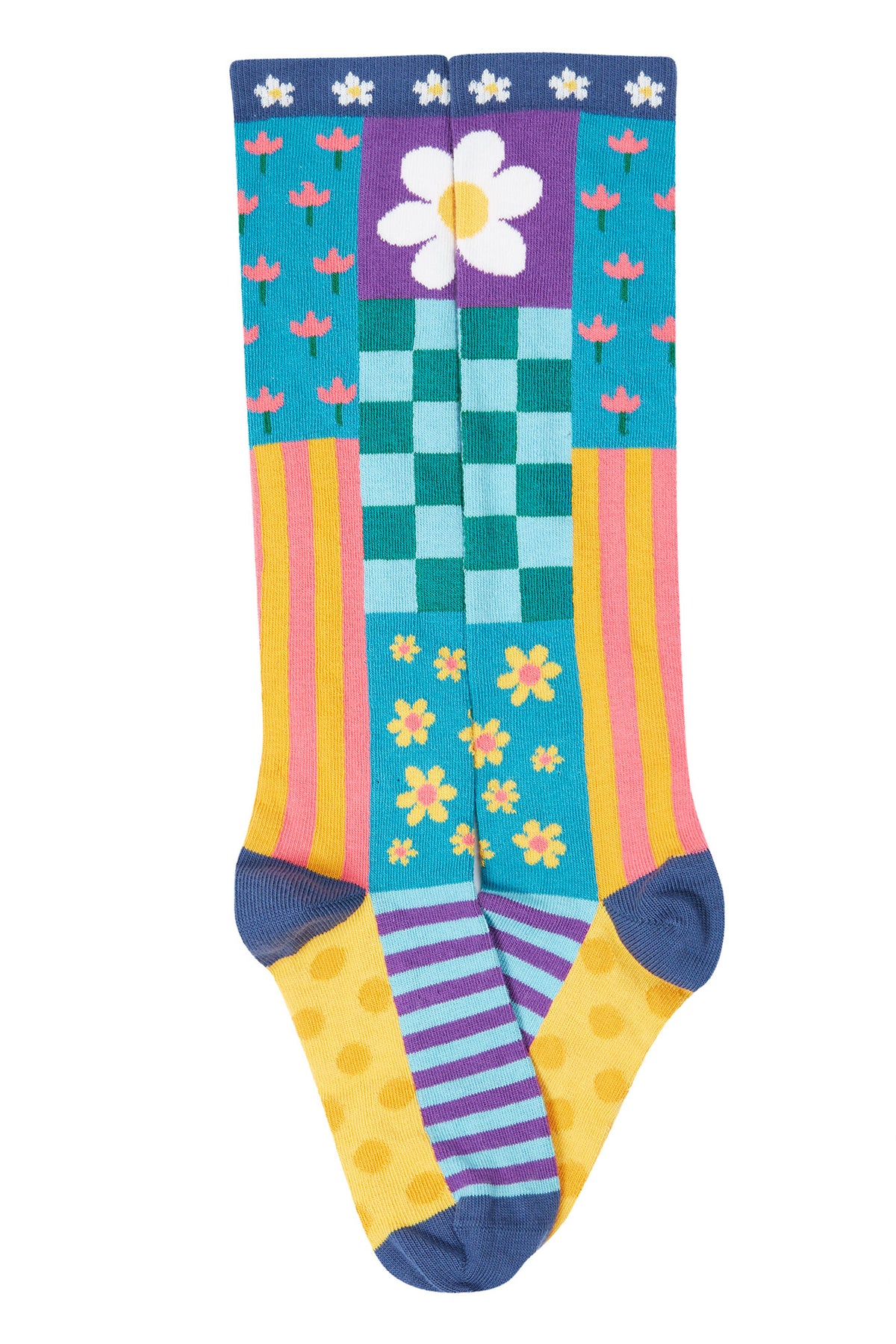 Frugi 2 Pack Hygge Knee High Socks 501118A5pwmp Patchwork Clothing UK3-5 ADULT / Multi,UK6-8 / Multi,UK9-12 / Multi,UK13-2 / Multi