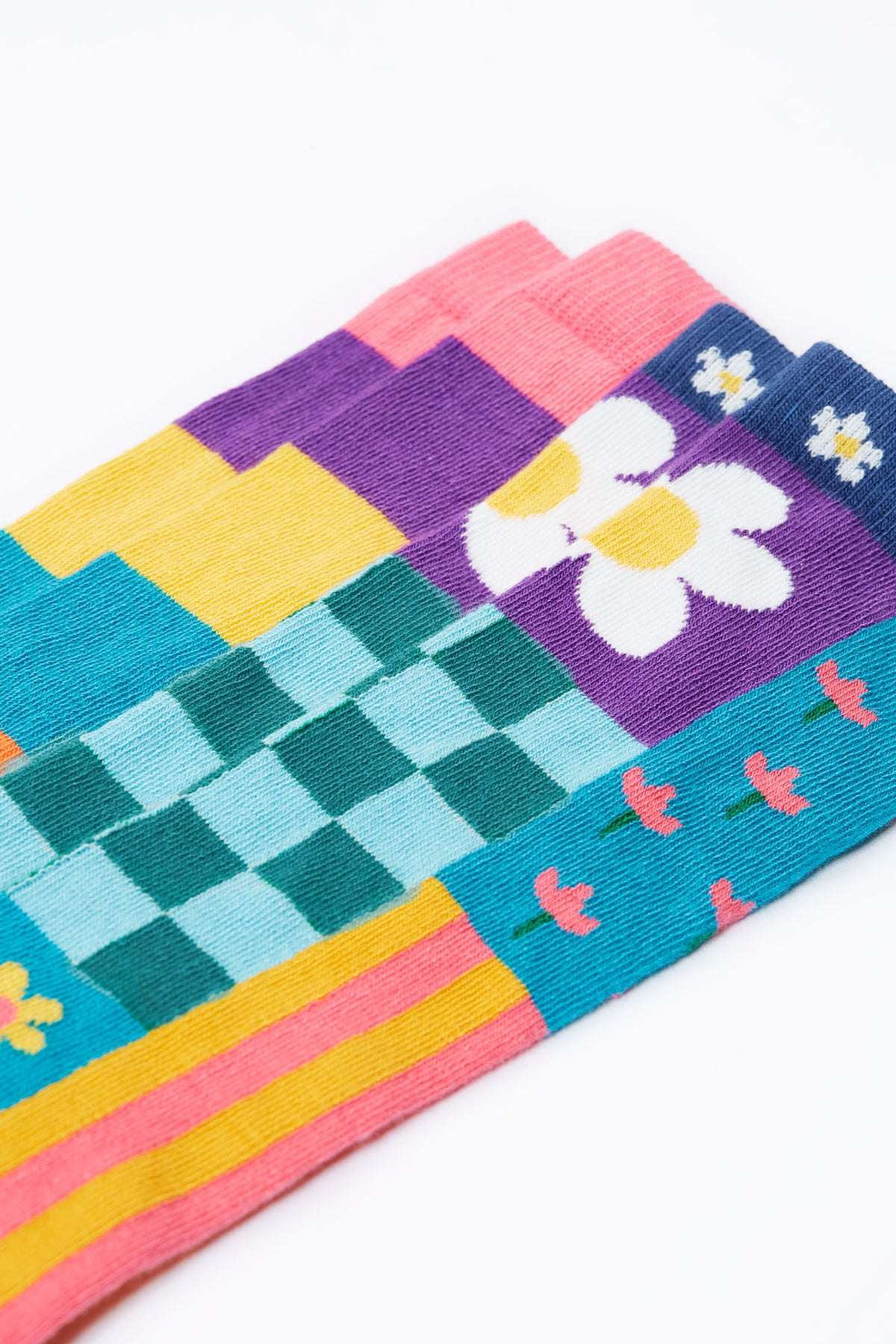 Frugi 2 Pack Hygge Knee High Socks 501118A5pwmp Patchwork Clothing UK3-5 ADULT / Multi,UK6-8 / Multi,UK9-12 / Multi,UK13-2 / Multi