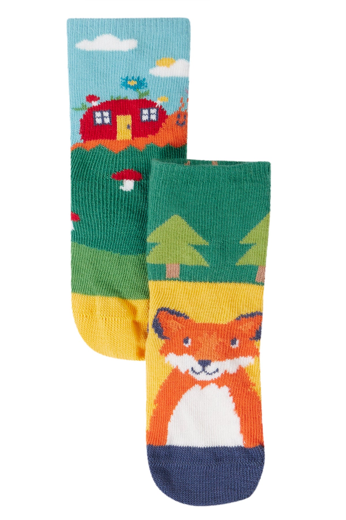 Frugi 2 Pack Fun Fold Over Socks Woodland Pals Clothing 0-6M / Multi,6-12M / Multi,1-2YRS / Multi,UK6-8 / Multi