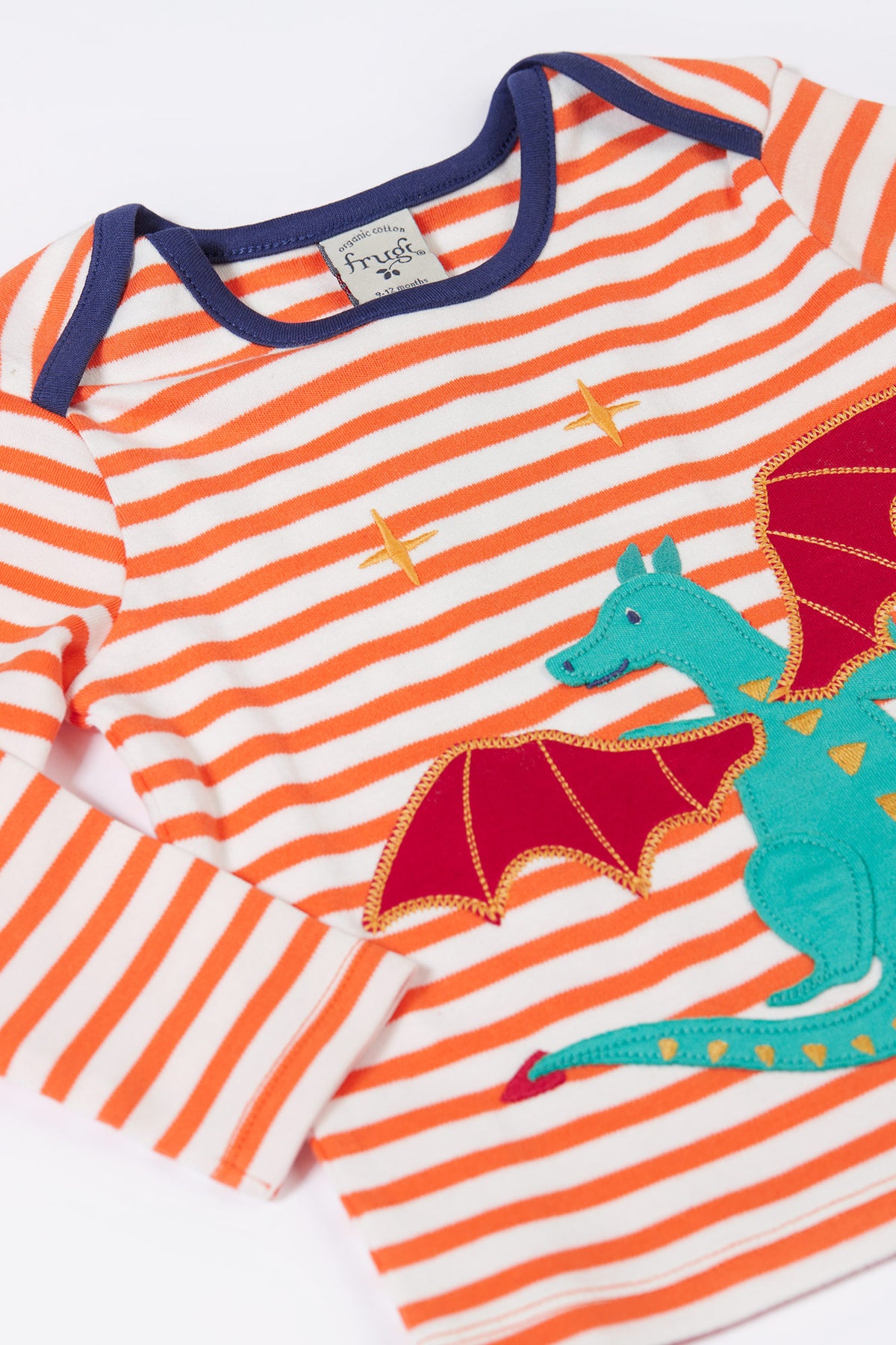 Frugi Bobby Infant T-Shirt Stripe Dragon Clothing 3-6M / Orange,6-9M / Orange,9-12M / Orange,12-18M / Orange