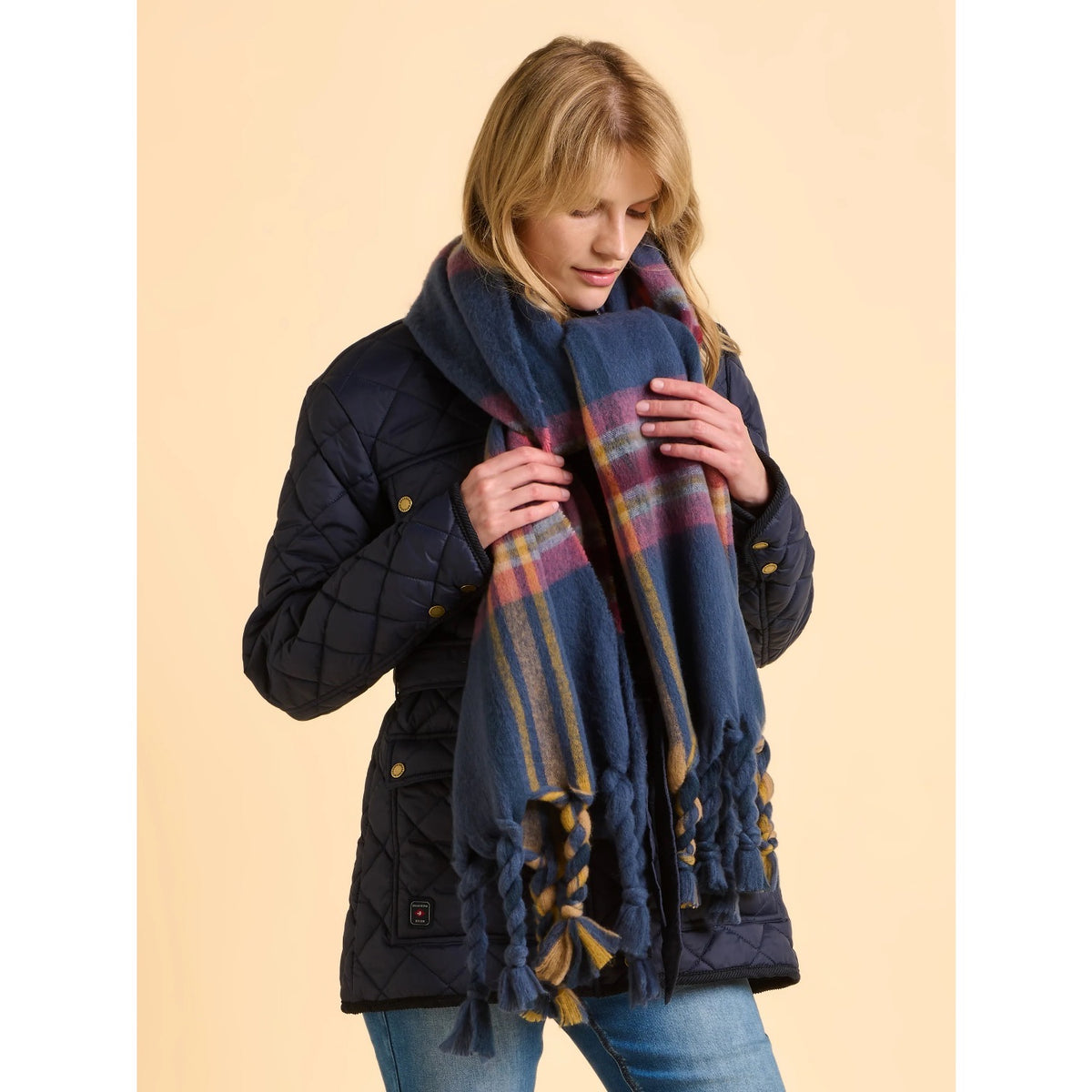 Brakeburn Womens Cove Scarf Bblsca0013358aw25 Blue Check Clothing ONE SIZE / Blue