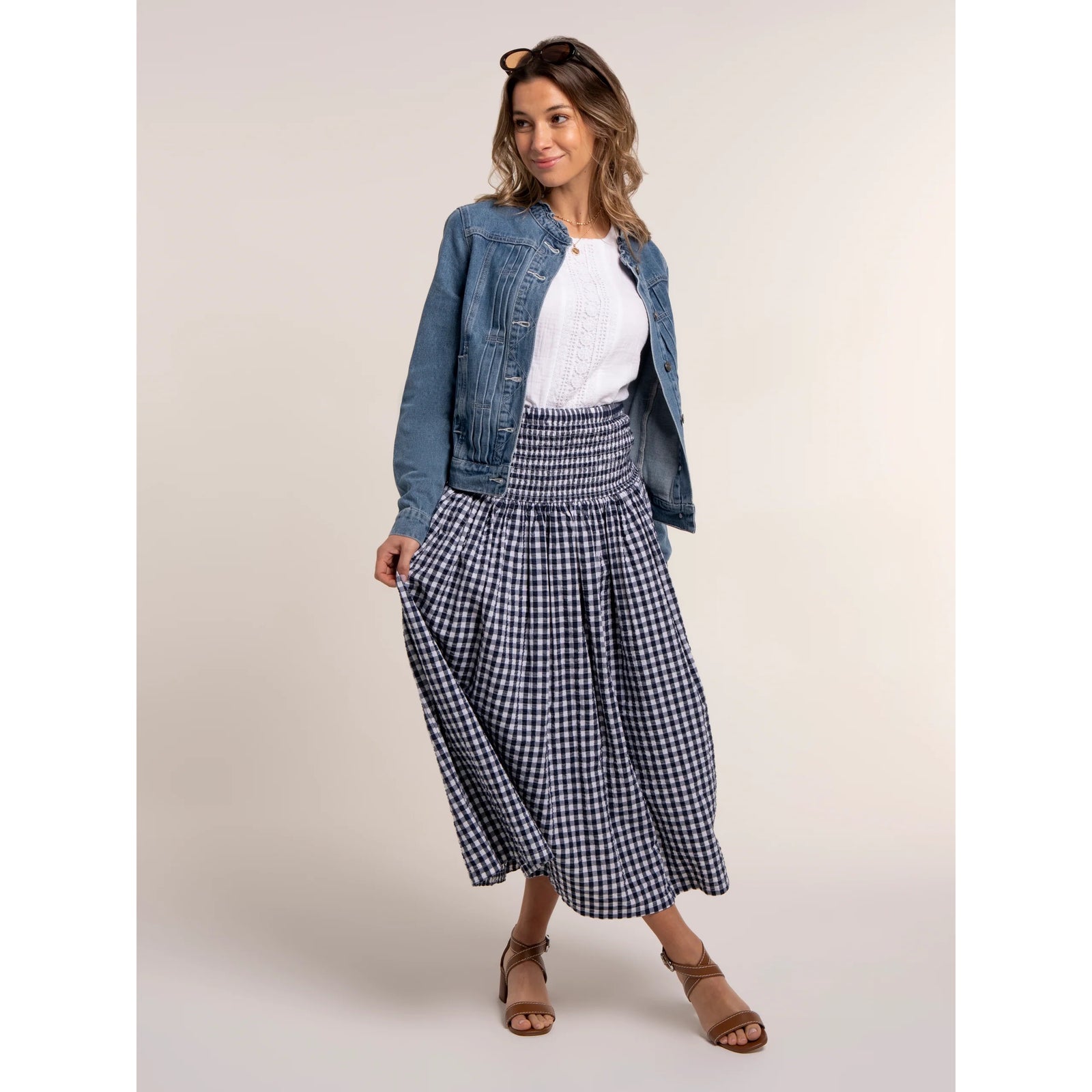 Brakeburn Womens Theresa Skirt Navy Gingham Clothing UK8 / Navy,UK10 / Navy,UK12 / Navy,UK14 / Navy,UK16 / Navy