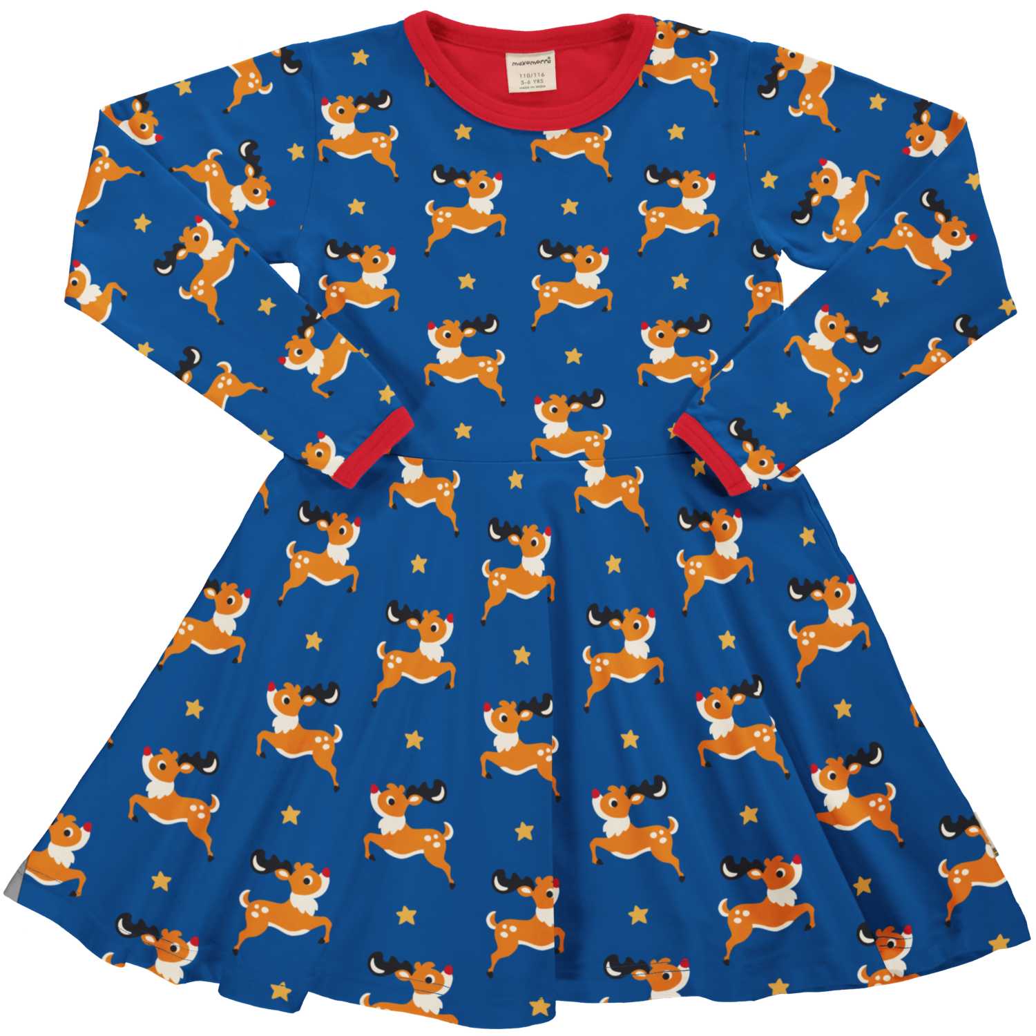 Maxomorra Circle Dress Blue Reindeer Aw24 Clothing 2-3YRS / Blue,3-4YRS / Blue,4-5YRS / Blue,5-6YRS / Blue,7-8YRS / Blue