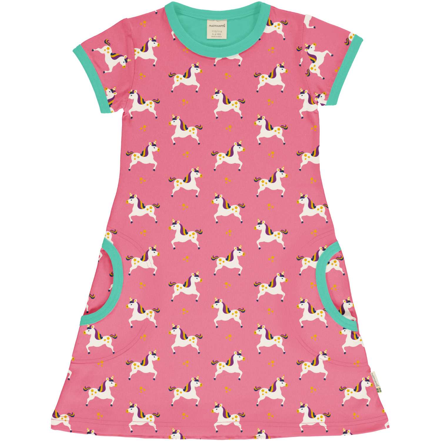Maxomorra Pink Unicorn Pocket Dress Dxs2413-Sxs2405 Clothing 3-4YRS / Pink,5-6YRS / Pink,7-8YRS / Pink,9-10YRS / Pink,1-2 YRS / Pink