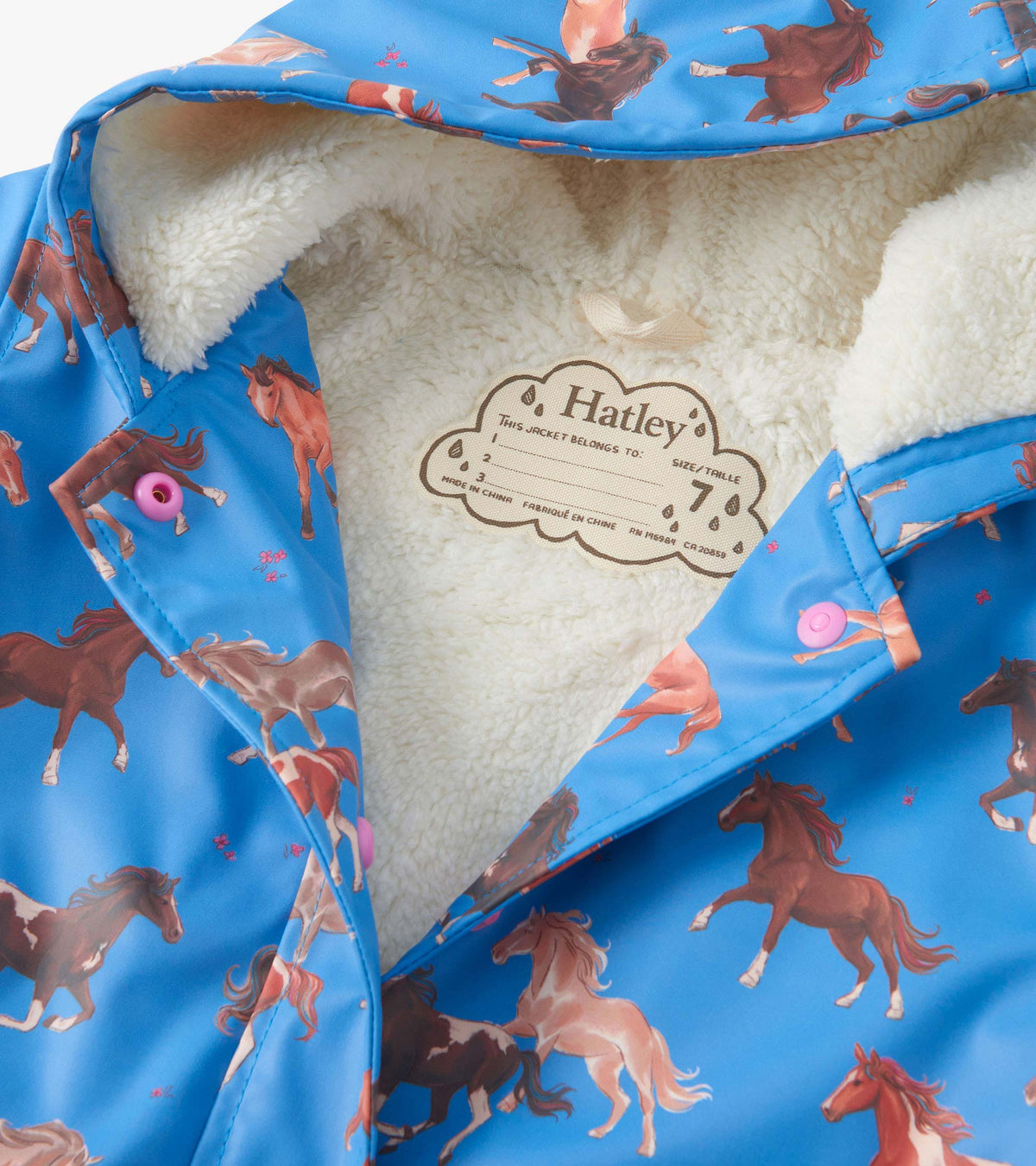 Hatley Tinsel Horses Sherpa Lined Splash Coat Clothing 3YRS / Blue,4YRS / Blue,5YRS / Blue,6YRS / Blue,7YRS / Blue,8YRS / Blue,10YRS / Blue