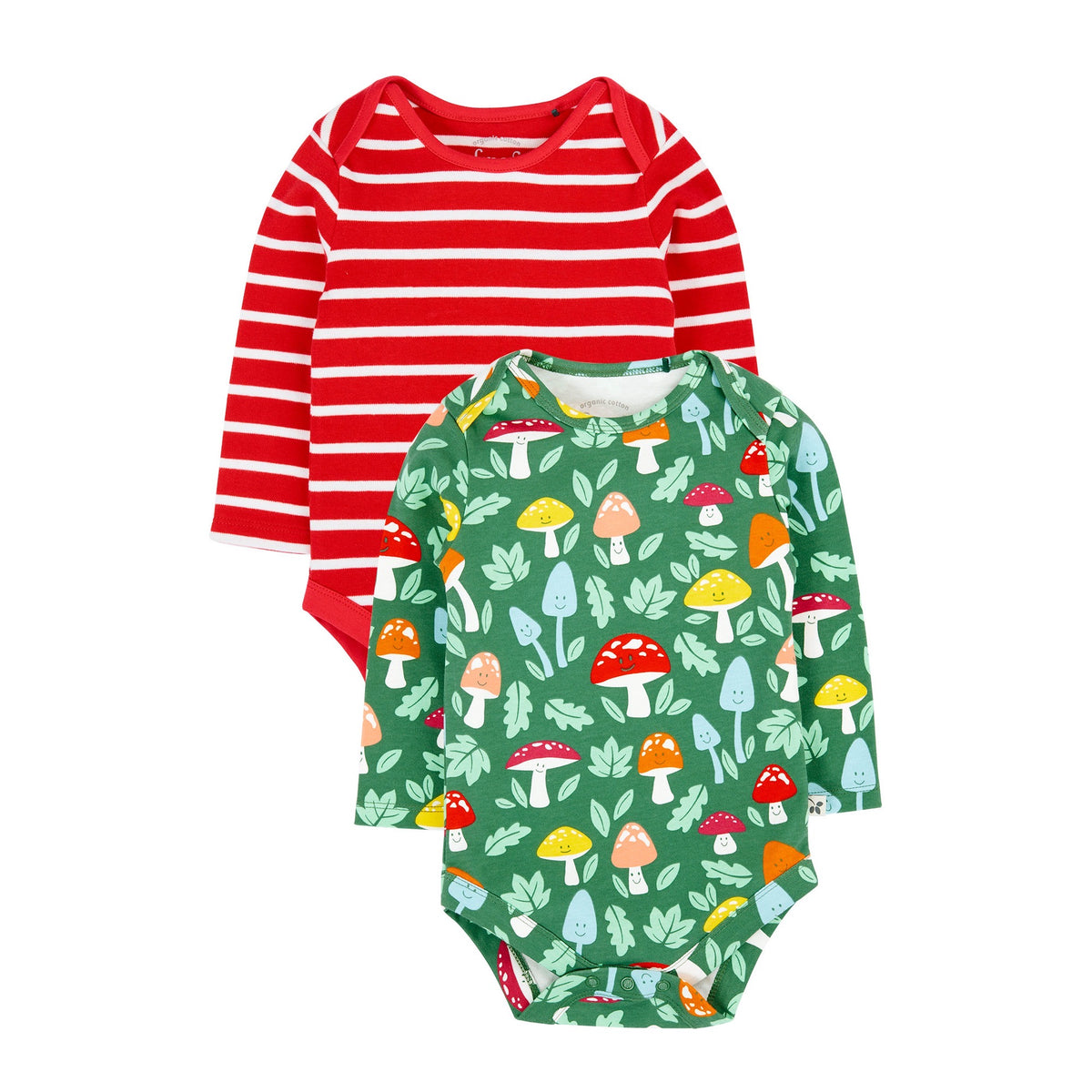 Frugi 2 Pack Bodysuits Fun-Guys Red Stripe Clothing 0-3M / Multi,3-6M / Multi,6-9M / Multi,9-12M / Multi,12-18M / Multi
