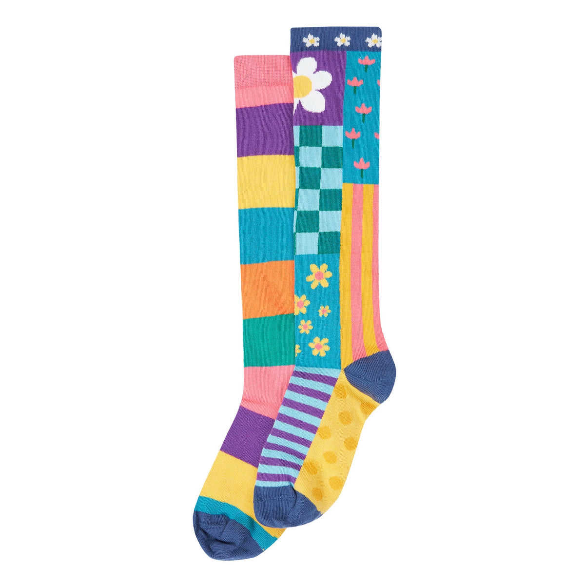 Frugi 2 Pack Hygge Knee High Socks 501118A5pwmp Patchwork Clothing UK3-5 ADULT / Multi,UK6-8 / Multi,UK9-12 / Multi,UK13-2 / Multi