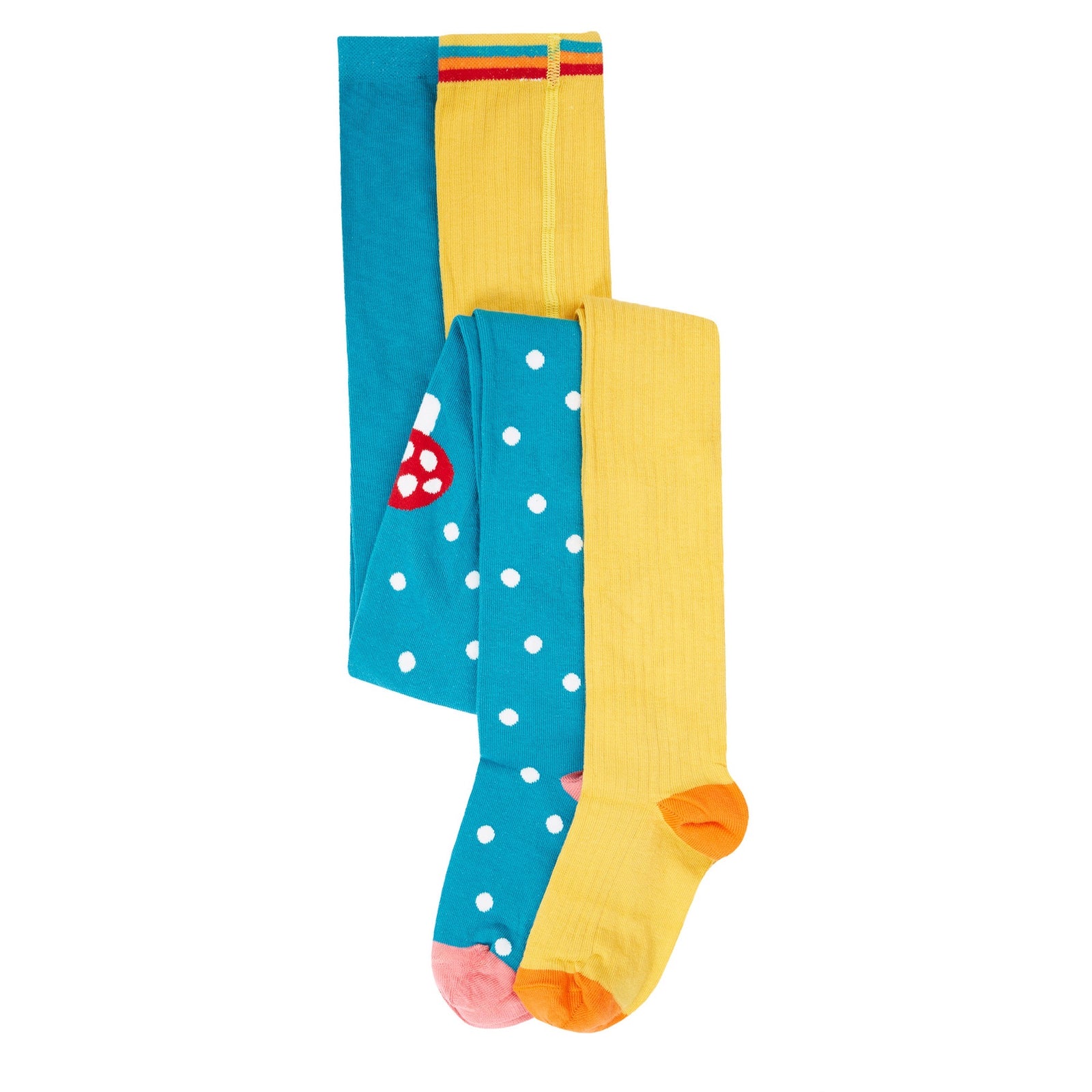 Frugi 2 Pack Tights 500067A5msbb Mushroom Yellow Clothing 2-4YRS / Multi,4-6YRS / Multi,6-8YRS / Multi,8-10YRS / Multi