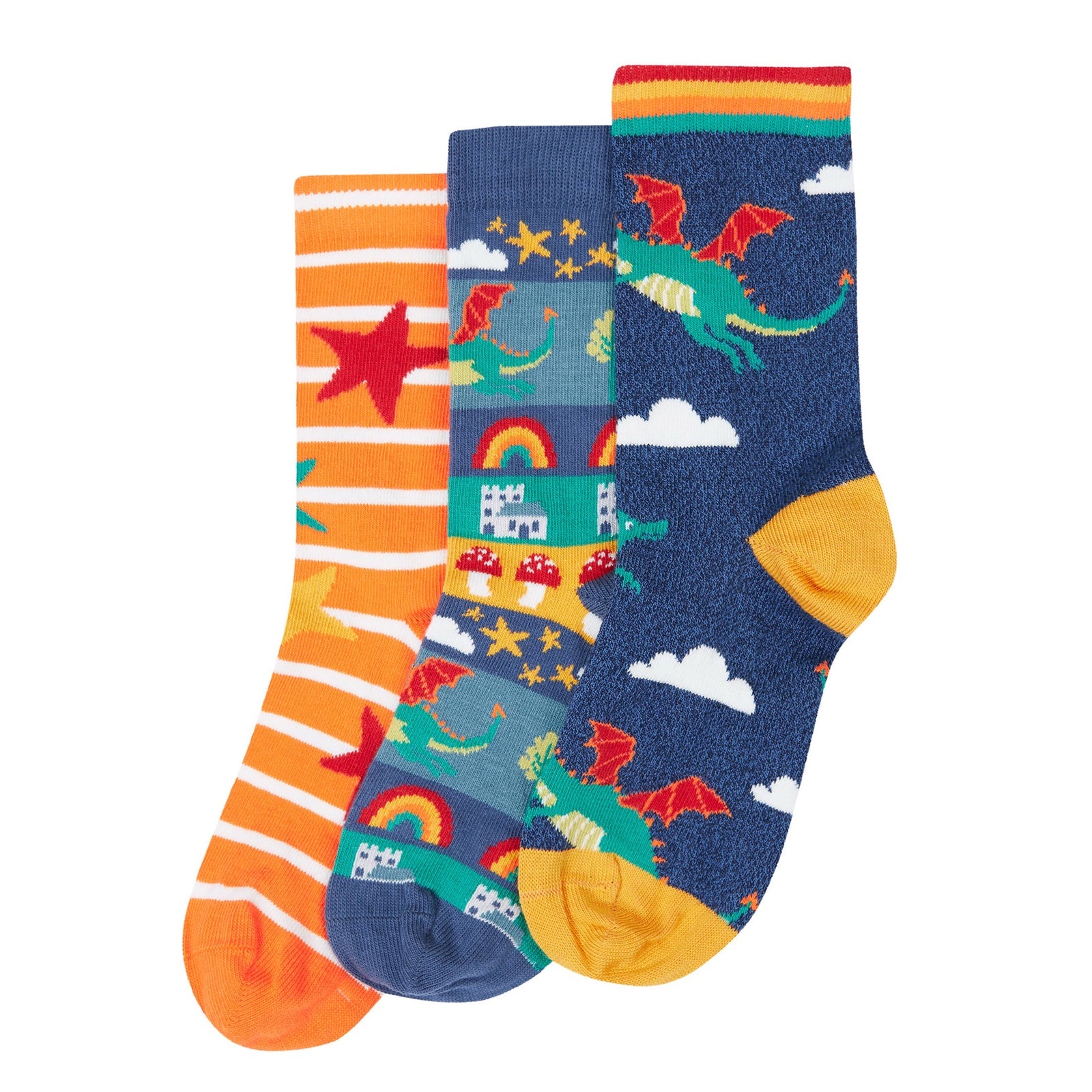 Frugi 3 Pack Socks 500038A5drsm Dragon Skies Clothing UK6-8 / Multi,UK9-12 / Multi,UK13-2 / Multi