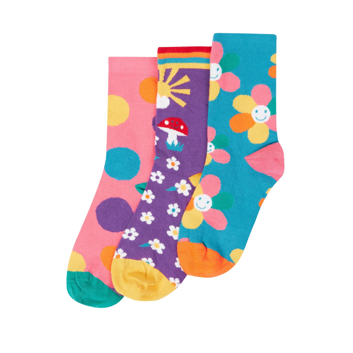 Frugi 3 Pack Socks 500038A5flmu Multi Flower Clothing UK3-5 ADULT / Multi,UK6-8 / Multi,UK9-12 / Multi,UK13-2 / Multi