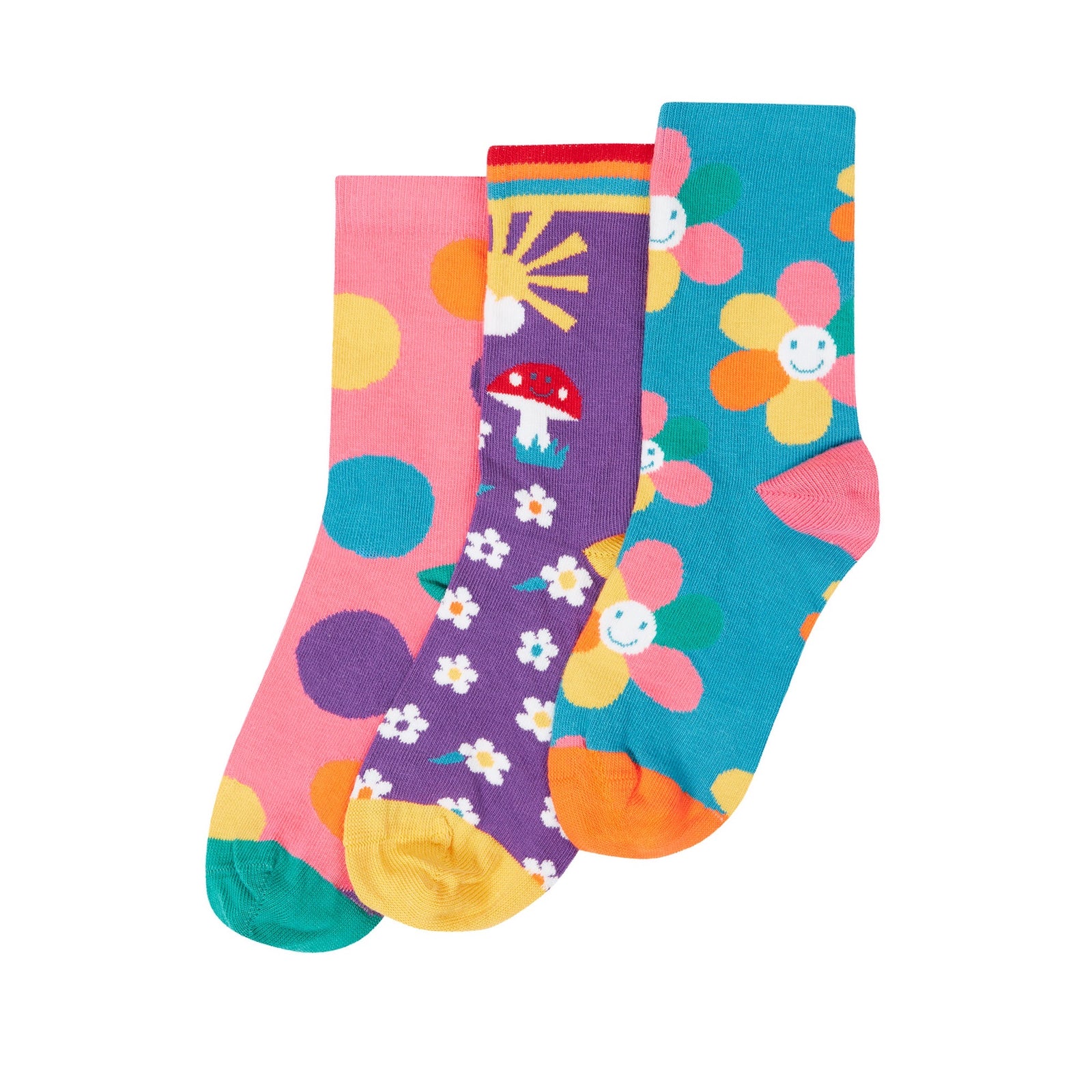 Frugi 3 Pack Socks 500038A5flmu Multi Flower Clothing UK3-5 ADULT / Multi,UK6-8 / Multi,UK9-12 / Multi,UK13-2 / Multi
