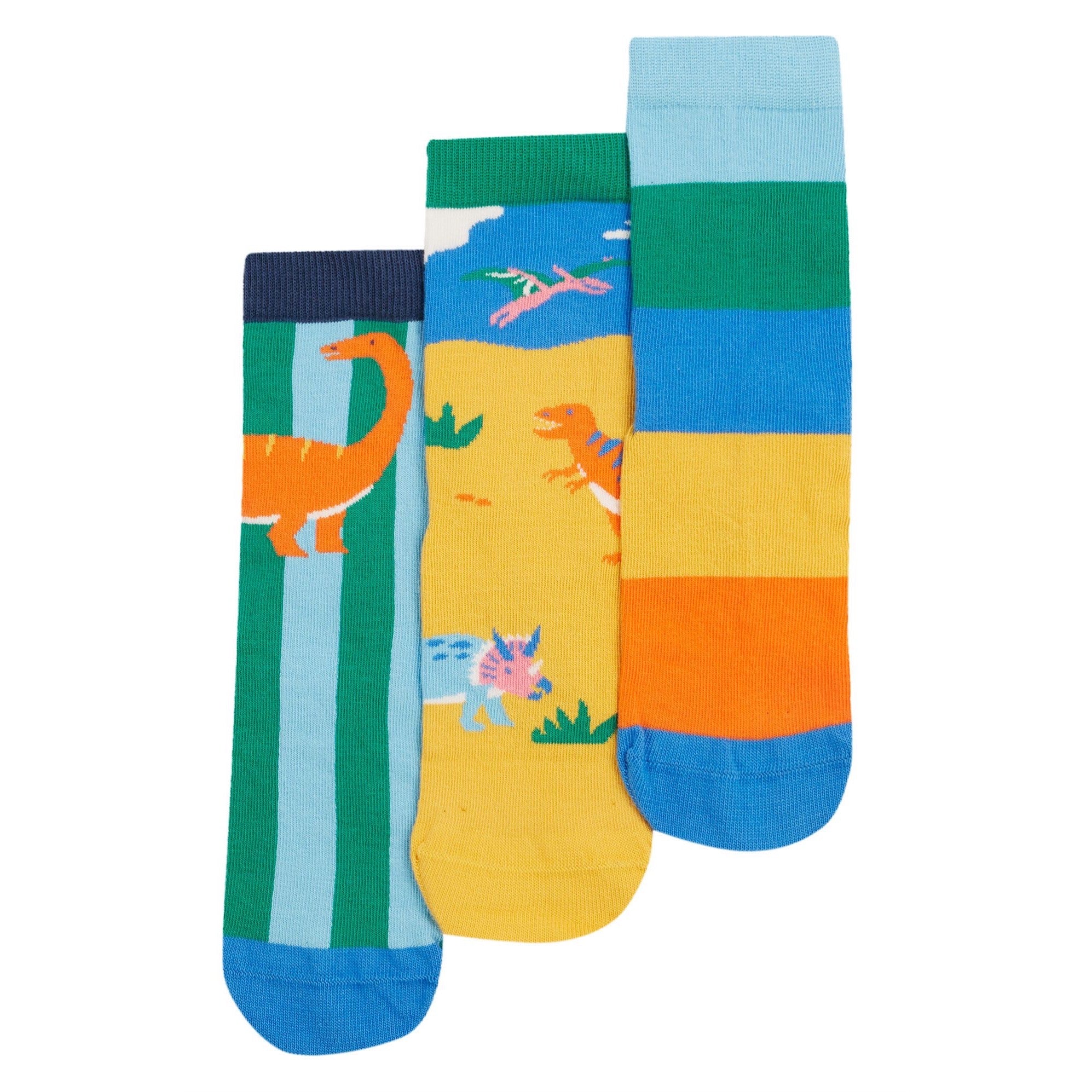 Frugi 3 Pack Socks 500038S5drmu Dino Roar Clothing UK6-8 / Multi,UK9-12 / Multi,UK13-2 / Multi