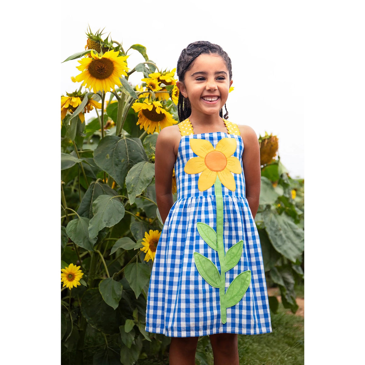 Frugi Allie Daisy Dress 502021S6cgdi Gingham Clothing 4-5YRS / Blue,5-6YRS / Blue,6-7YRS / Blue,7-8YRS / Blue,8-9YRS / Blue