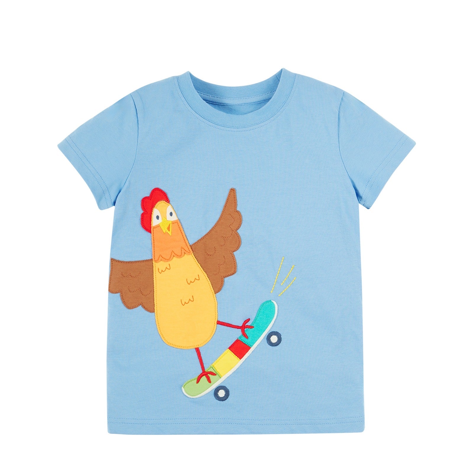 Frugi Avery T-Shirt Cornflower Chicken Clothing 2-3YRS / Blue,3-4YRS / Blue,4-5YRS / Blue,5-6YRS / Blue,6-7YRS / Blue,7-8YRS / Blue,8-9YRS / Blue