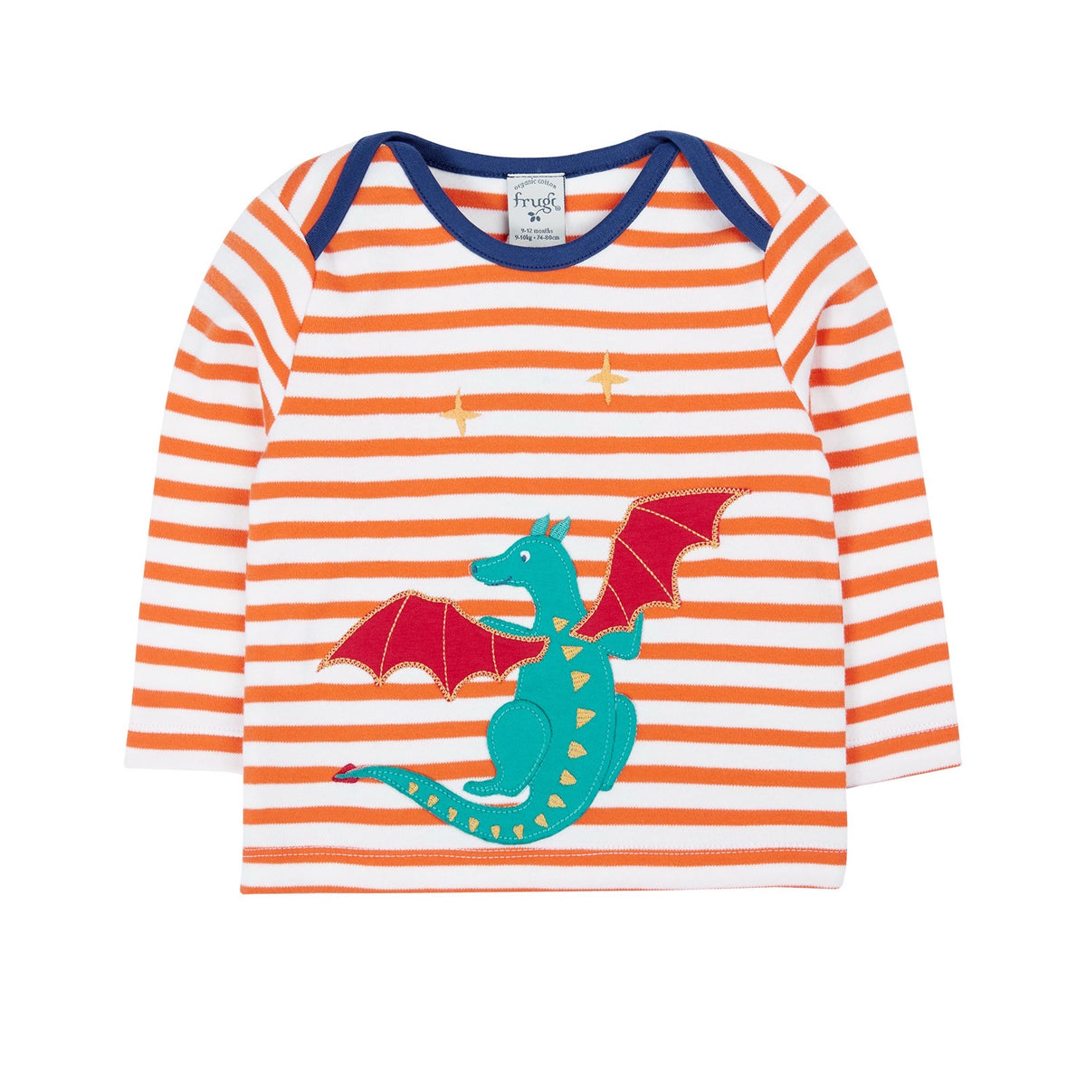 Frugi Bobby Infant T-Shirt Stripe Dragon Clothing 3-6M / Orange,6-9M / Orange,9-12M / Orange,12-18M / Orange
