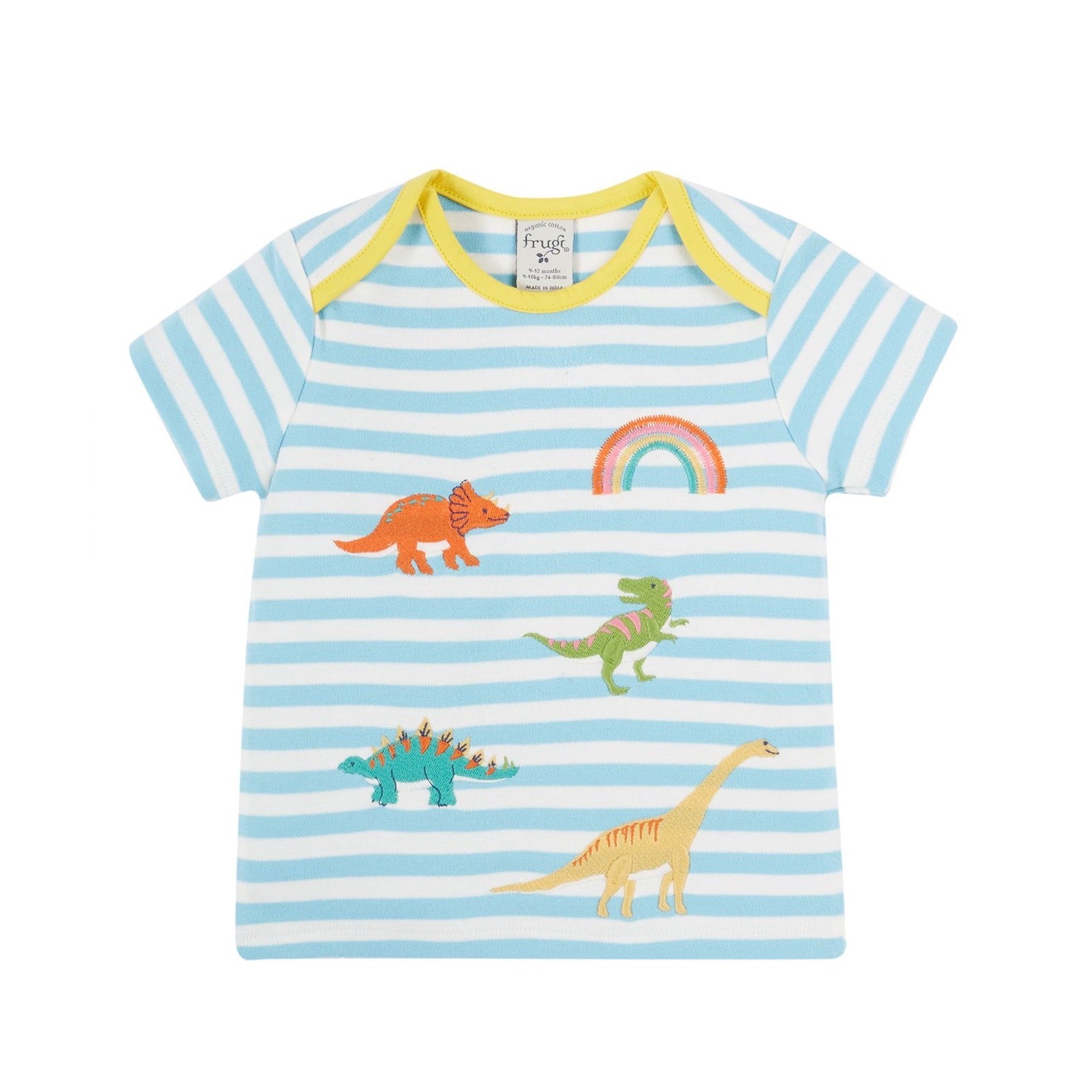 Frugi Bobster Infant T-Shirt Blue Stripe Dino Clothing 3-6M / Blue,6-9M / Blue,9-12M / Blue,12-18M / Blue