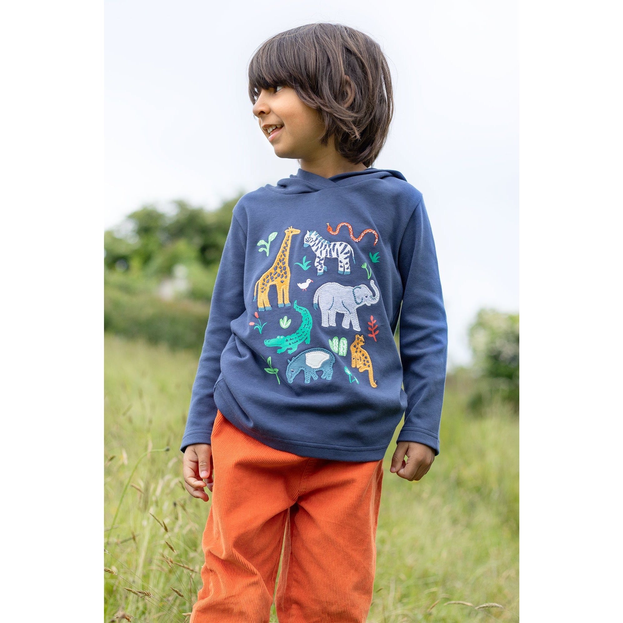 Frugi Campfire Hoodie 500154A4nbwa Wild Animals Clothing 2-3YRS / Indigo,3-4YRS / Indigo,4-5YRS / Indigo,5-6YRS / Indigo,6-7YRS / Indigo