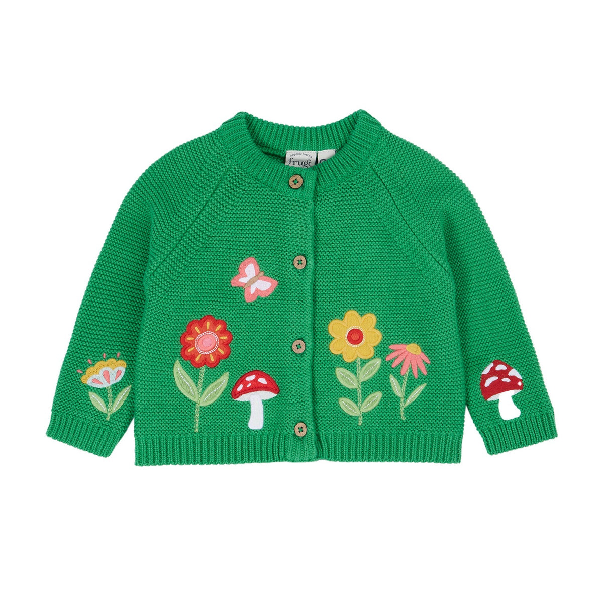 Frugi Colby Cardigan 500147A5clfl Toadstool Flowers Clothing 3-6M / Green,6-9M / Green,9-12M / Green,12-18M / Green,18-24M / Green,2-3YRS / Green,3-4YRS / Green,4-5YRS / Green